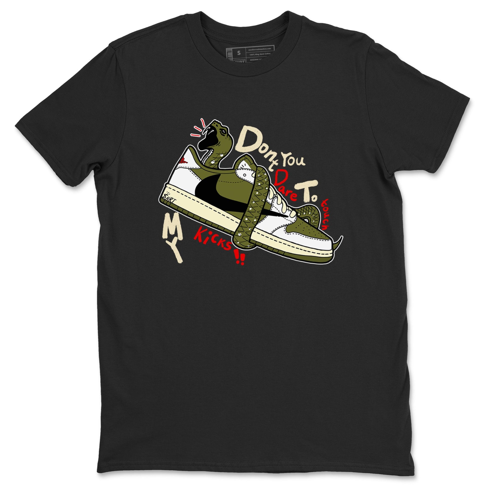 Jordan 1 Olive t shirts to match sneakers Don't Touch My Kicks sneaker match tees Air Jordan 1 Low x Travis Scott Reverse Olive tee SNRT Sneaker Tees unisex cotton Black 2 shirts