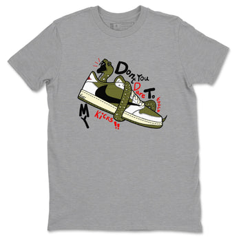 Jordan 1 Olive t shirts to match sneakers Don't Touch My Kicks sneaker match tees Air Jordan 1 Low x Travis Scott Reverse Olive tee SNRT Sneaker Tees unisex cotton Heather Grey 2 shirts
