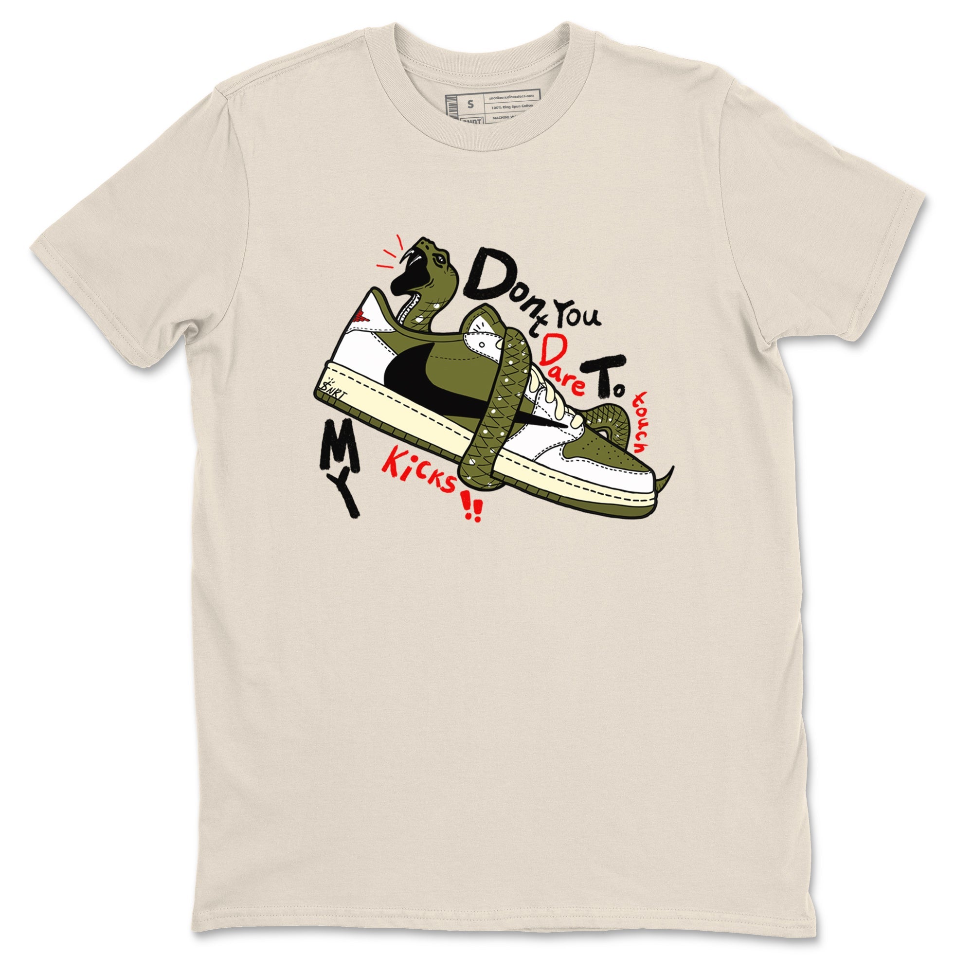 Jordan 1 Olive t shirts to match sneakers Don't Touch My Kicks sneaker match tees Air Jordan 1 Low x Travis Scott Reverse Olive tee SNRT Sneaker Tees unisex cotton Natural 2 shirts