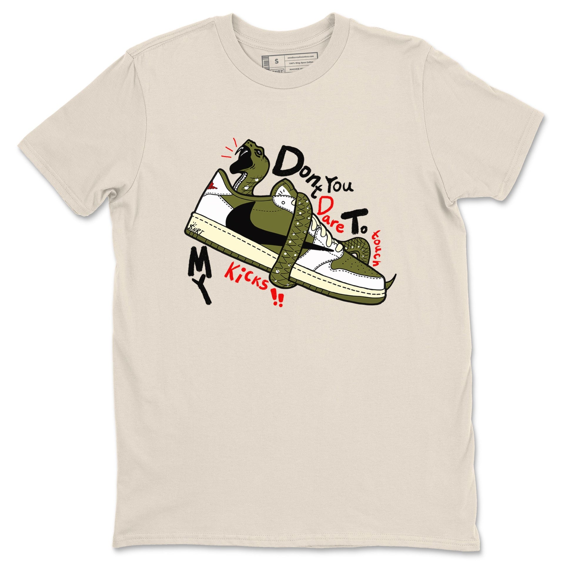 Jordan 1 Olive t shirts to match sneakers Don't Touch My Kicks sneaker match tees Air Jordan 1 Low x Travis Scott Reverse Olive tee SNRT Sneaker Tees unisex cotton Natural 2 shirts
