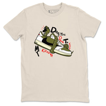 Jordan 1 Olive t shirts to match sneakers Don't Touch My Kicks sneaker match tees Air Jordan 1 Low x Travis Scott Reverse Olive tee SNRT Sneaker Tees unisex cotton Natural 2 shirts