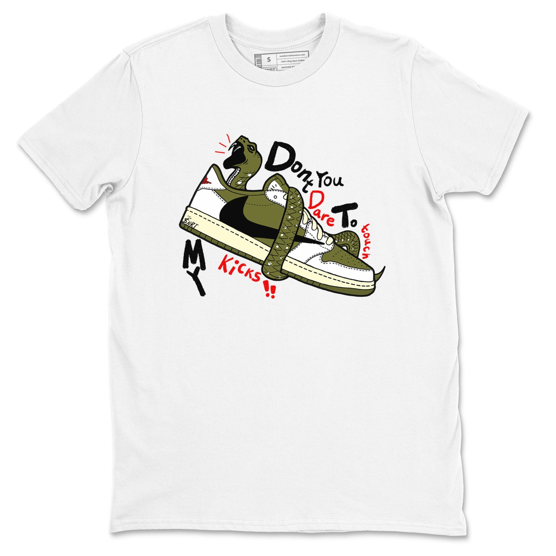 Jordan 1 Olive t shirts to match sneakers Don't Touch My Kicks sneaker match tees Air Jordan 1 Low x Travis Scott Reverse Olive tee SNRT Sneaker Tees unisex cotton White 2 shirts