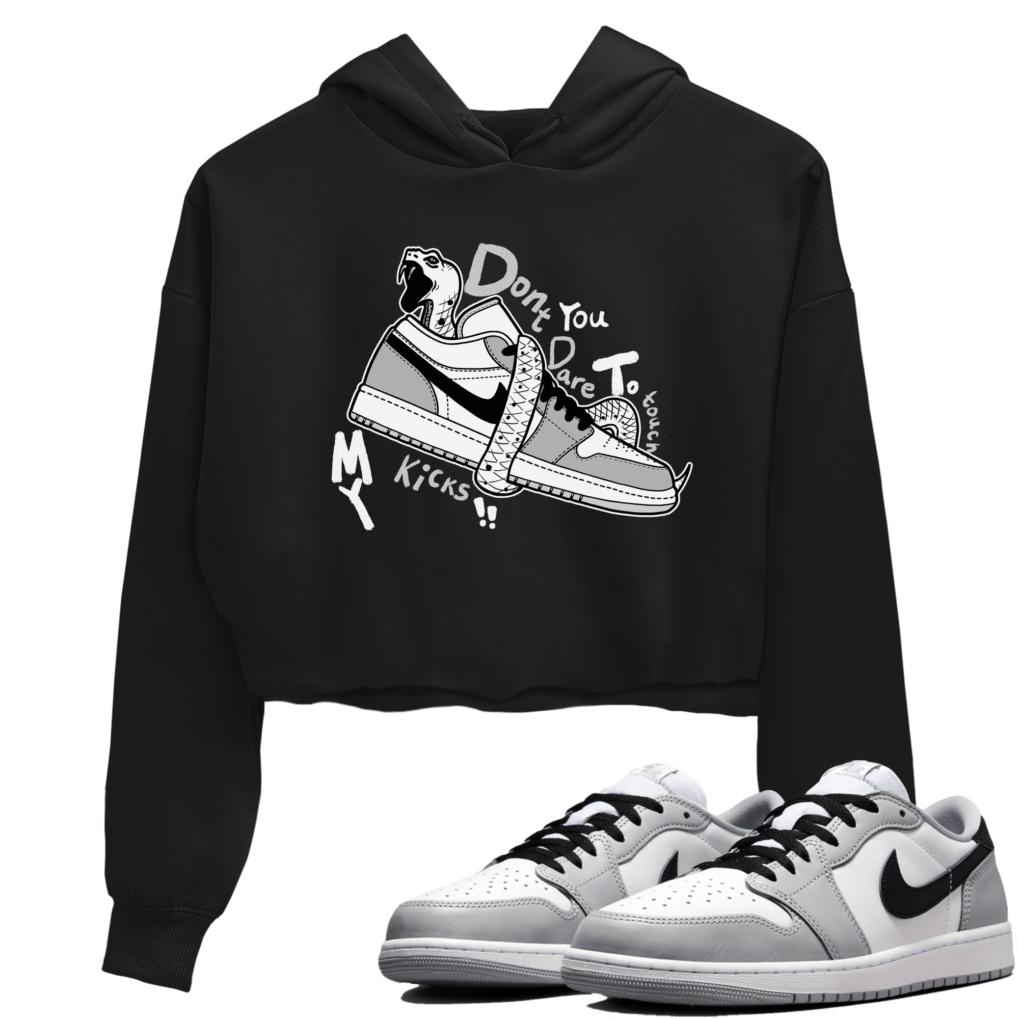 1s Wolf Grey shirts to match jordans Don't Touch My Kicks sneaker match tees Air Jordan 1 Wolf Grey SNRT Sneaker Tees streetwear brand Black 1 crop tee
