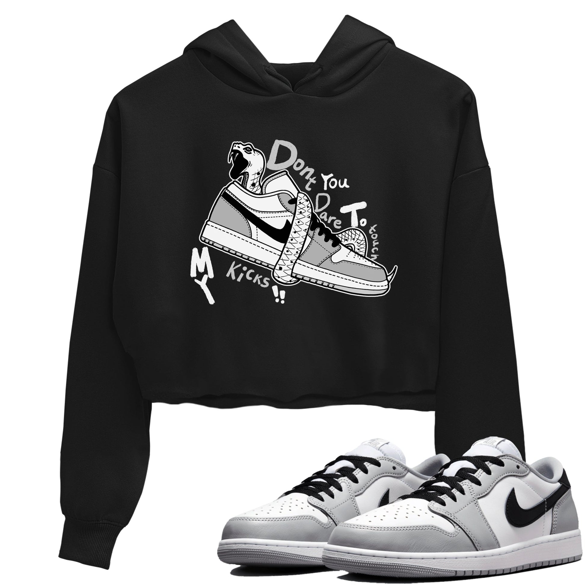 1s Wolf Grey shirts to match jordans Don't Touch My Kicks sneaker match tees Air Jordan 1 Wolf Grey SNRT Sneaker Tees streetwear brand Black 1 crop tee