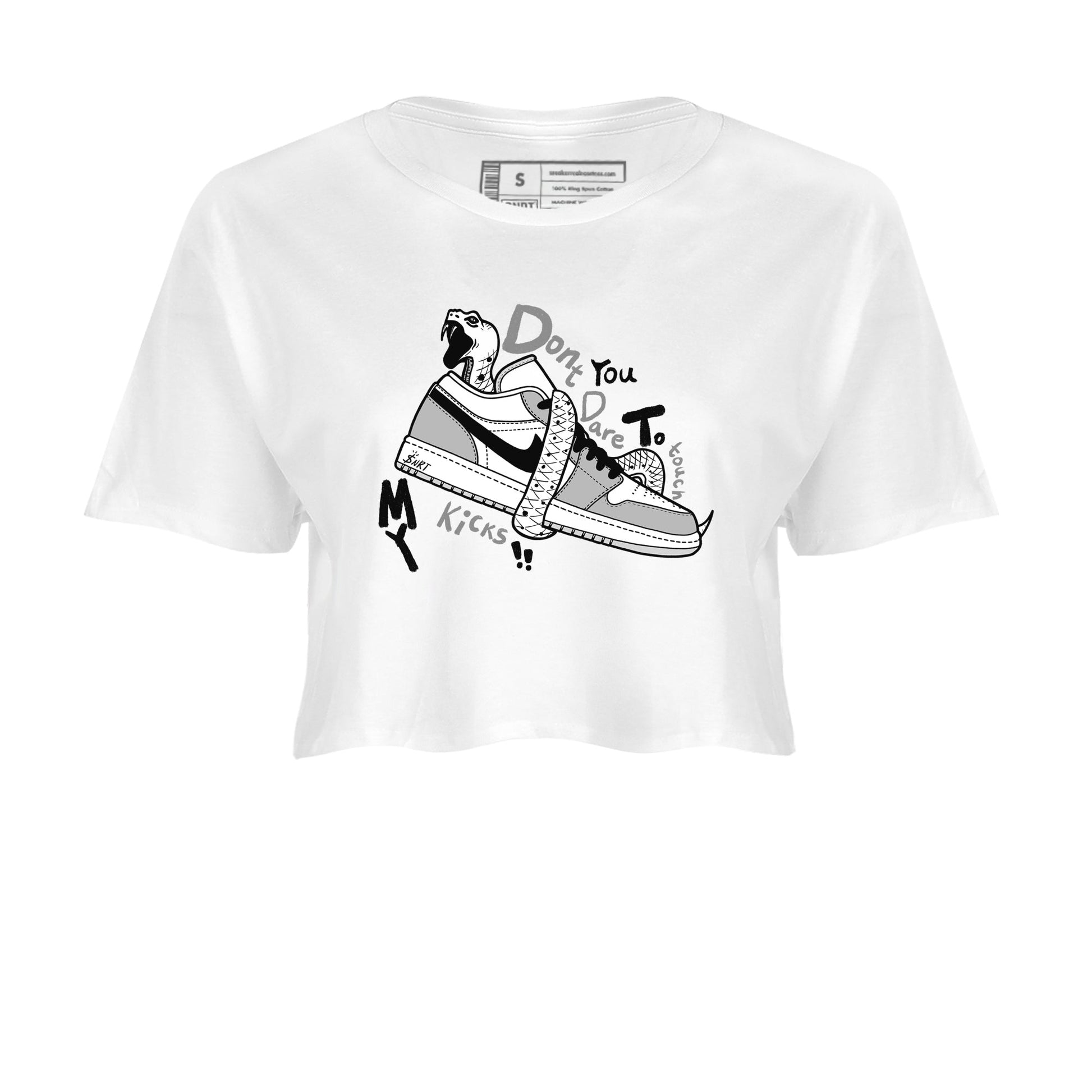 1s Wolf Grey shirts to match jordans Don't Touch My Kicks sneaker match tees Air Jordan 1 Wolf Grey SNRT Sneaker Tees streetwear brand White 2 crop tee