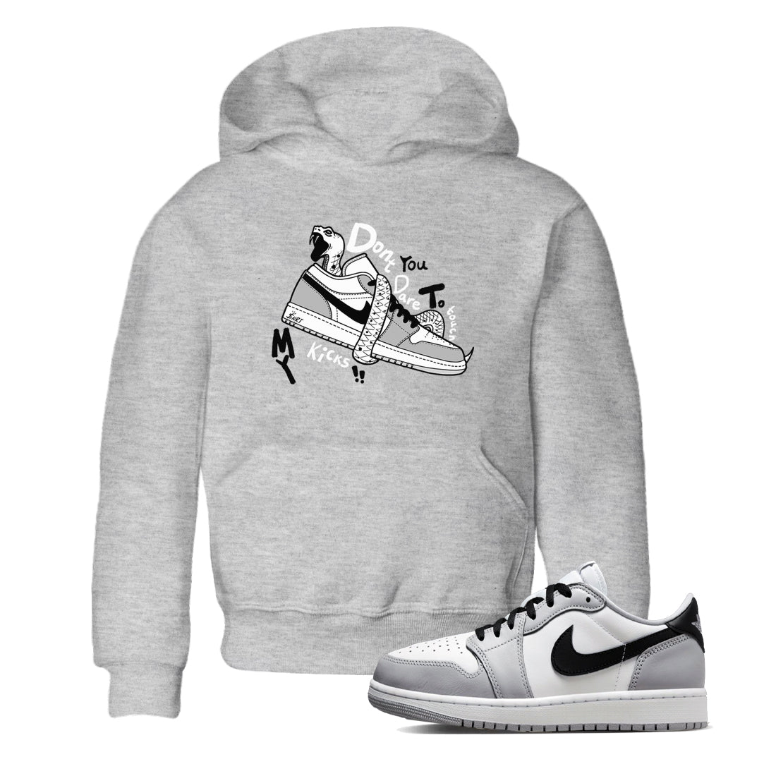 1s Wolf Grey shirts to match jordans Don't Touch My Kicks sneaker match tees Air Jordan 1 Wolf Grey SNRT Sneaker Tees streetwear brand Baby and Youth Heather Grey 1 cotton tee