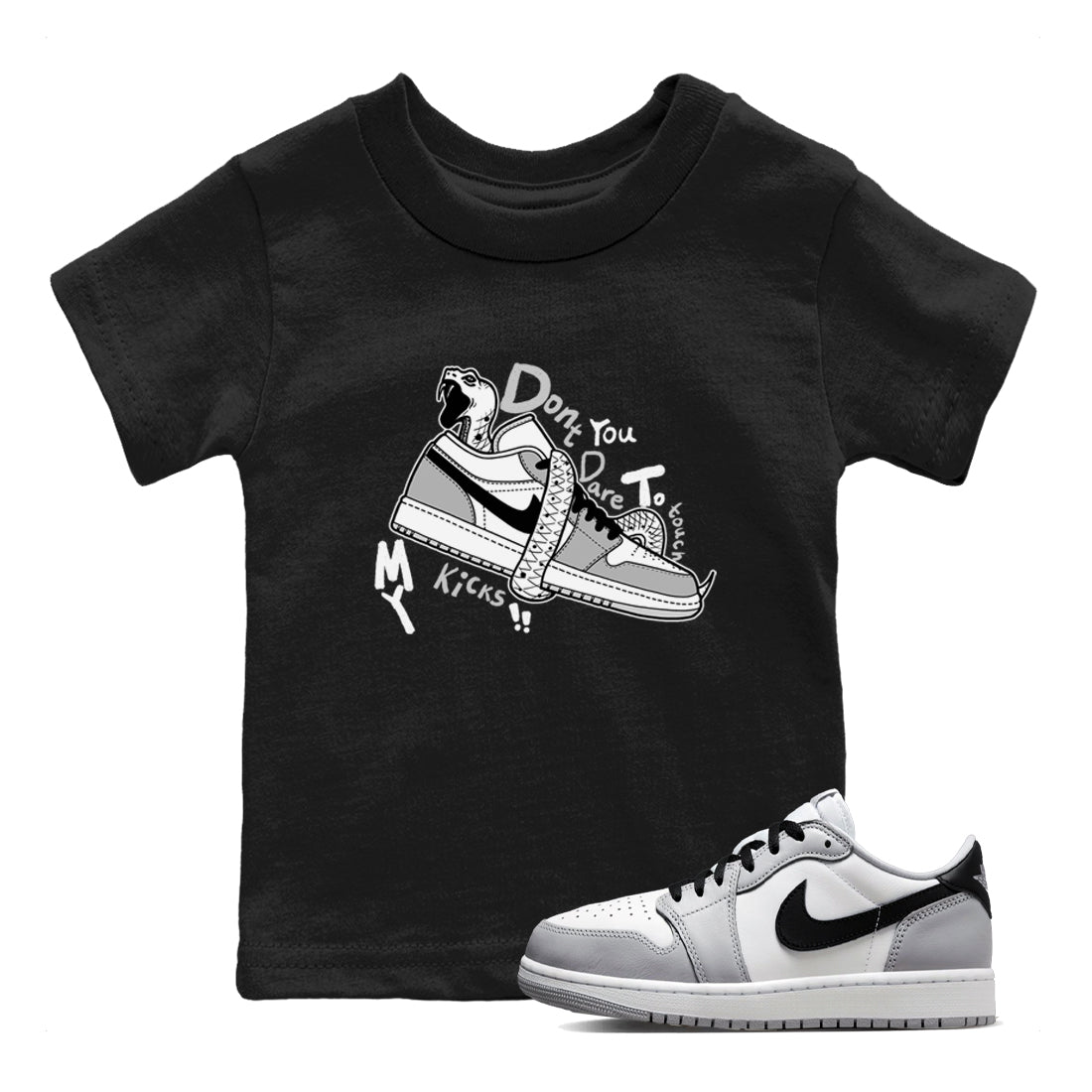 1s Wolf Grey shirts to match jordans Don't Touch My Kicks sneaker match tees Air Jordan 1 Wolf Grey SNRT Sneaker Tees streetwear brand Baby and Youth Black 1 cotton tee