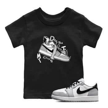 1s Wolf Grey shirts to match jordans Don't Touch My Kicks sneaker match tees Air Jordan 1 Wolf Grey SNRT Sneaker Tees streetwear brand Baby and Youth Black 1 cotton tee