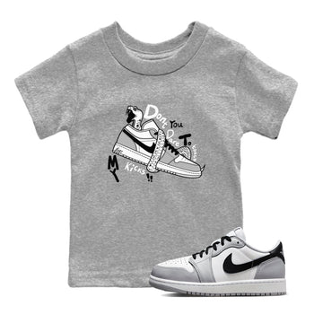 1s Wolf Grey shirts to match jordans Don't Touch My Kicks sneaker match tees Air Jordan 1 Wolf Grey SNRT Sneaker Tees streetwear brand Baby and Youth Heather Grey 1 cotton tee