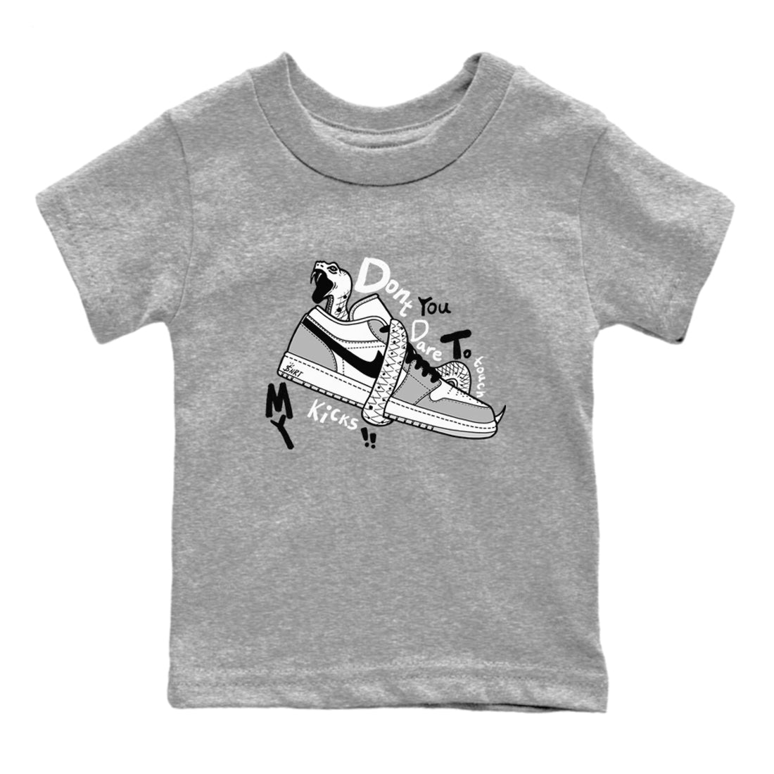 1s Wolf Grey shirts to match jordans Don't Touch My Kicks sneaker match tees Air Jordan 1 Wolf Grey SNRT Sneaker Tees streetwear brand Baby and Youth Heather Grey 2 cotton tee