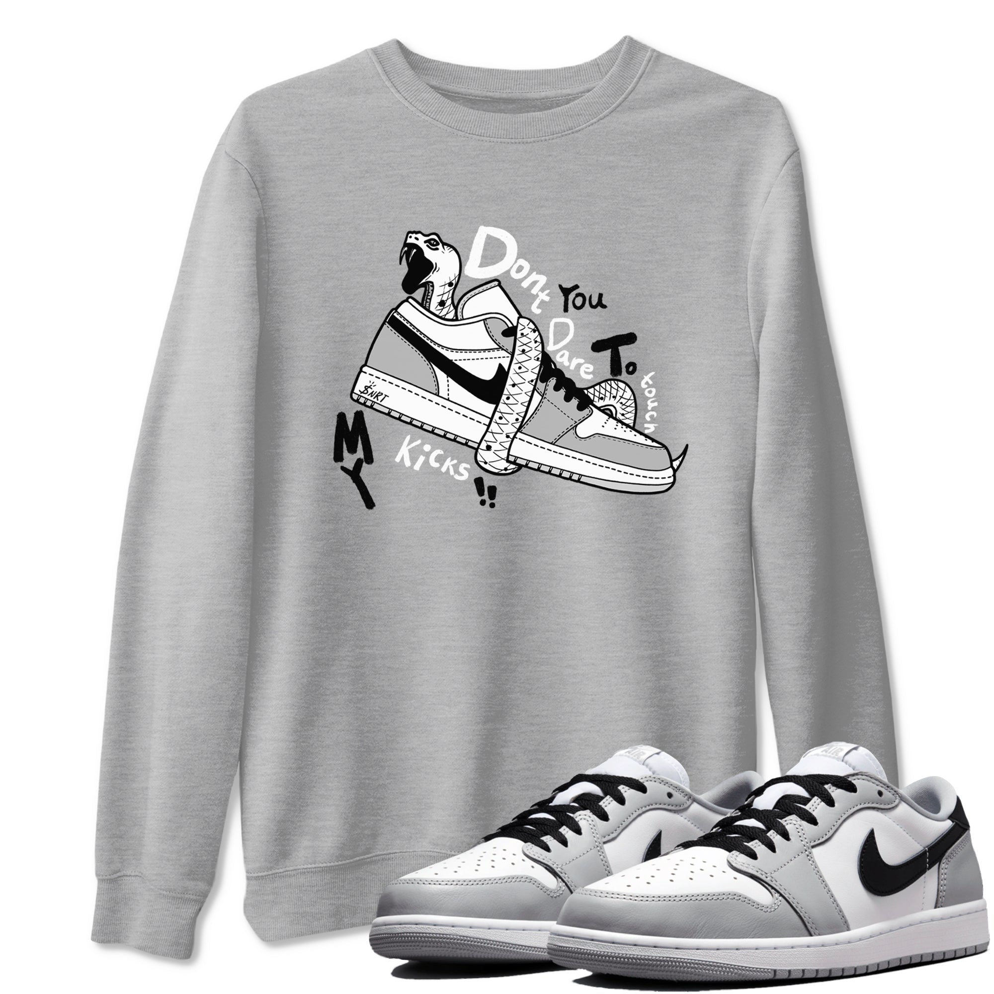 1s Wolf Grey shirts to match jordans Don't Touch My Kicks sneaker match tees Air Jordan 1 Wolf Grey SNRT Sneaker Tees streetwear brand Heather Grey 1 unisex cotton tee