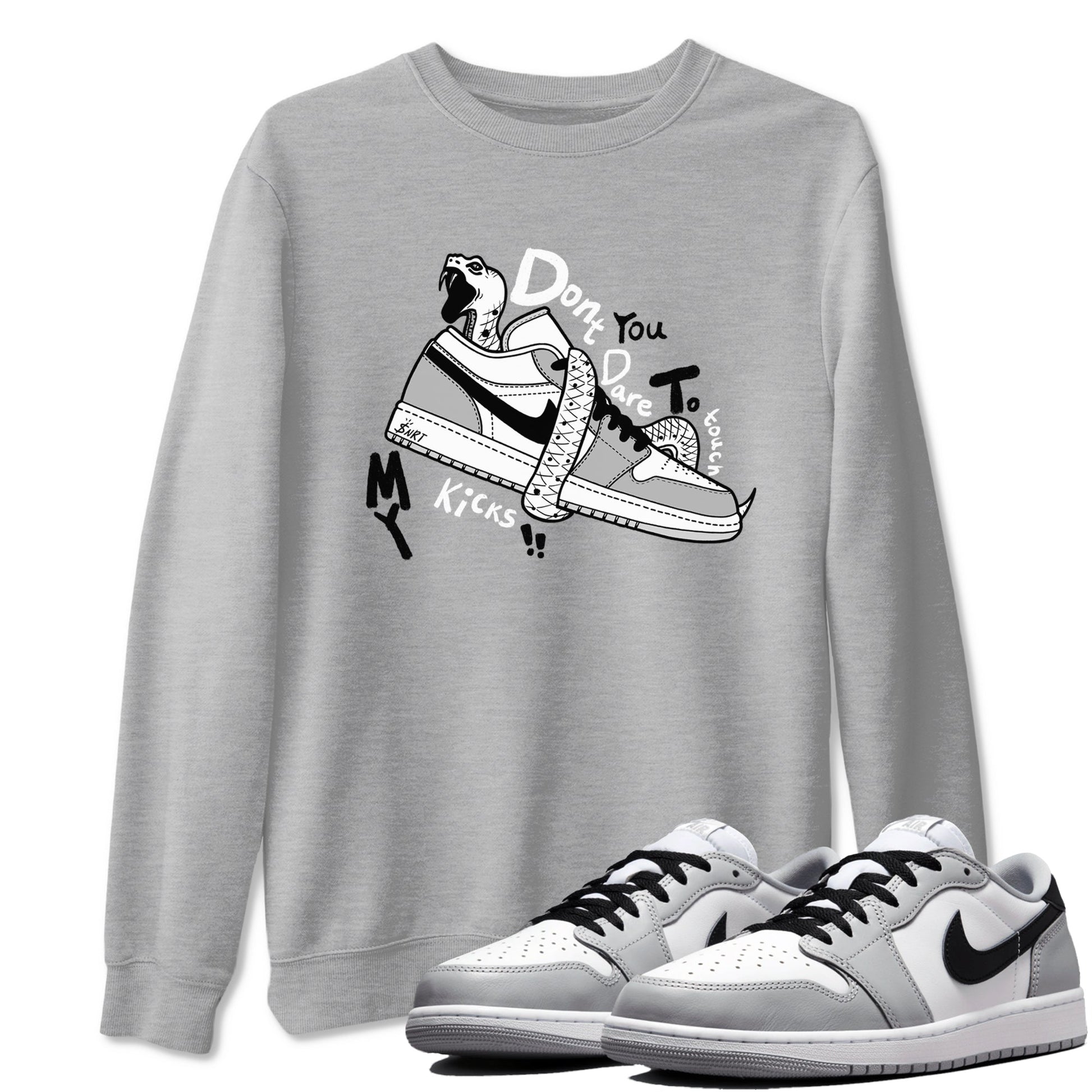 1s Wolf Grey shirts to match jordans Don't Touch My Kicks sneaker match tees Air Jordan 1 Wolf Grey SNRT Sneaker Tees streetwear brand Heather Grey 1 unisex cotton tee