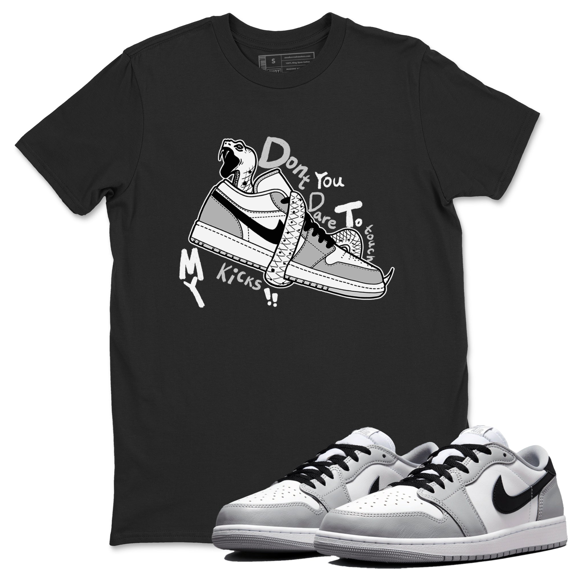 1s Wolf Grey shirts to match jordans Don't Touch My Kicks sneaker match tees Air Jordan 1 Wolf Grey SNRT Sneaker Tees streetwear brand Black 1 unisex cotton tee