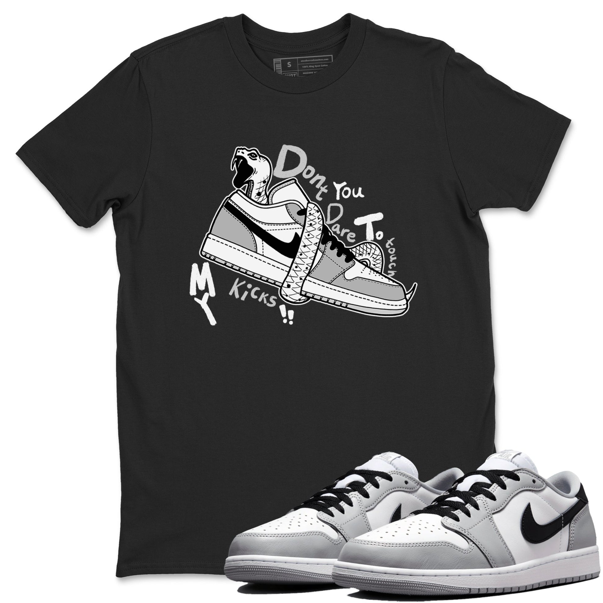 1s Wolf Grey shirts to match jordans Don't Touch My Kicks sneaker match tees Air Jordan 1 Wolf Grey SNRT Sneaker Tees streetwear brand Black 1 unisex cotton tee