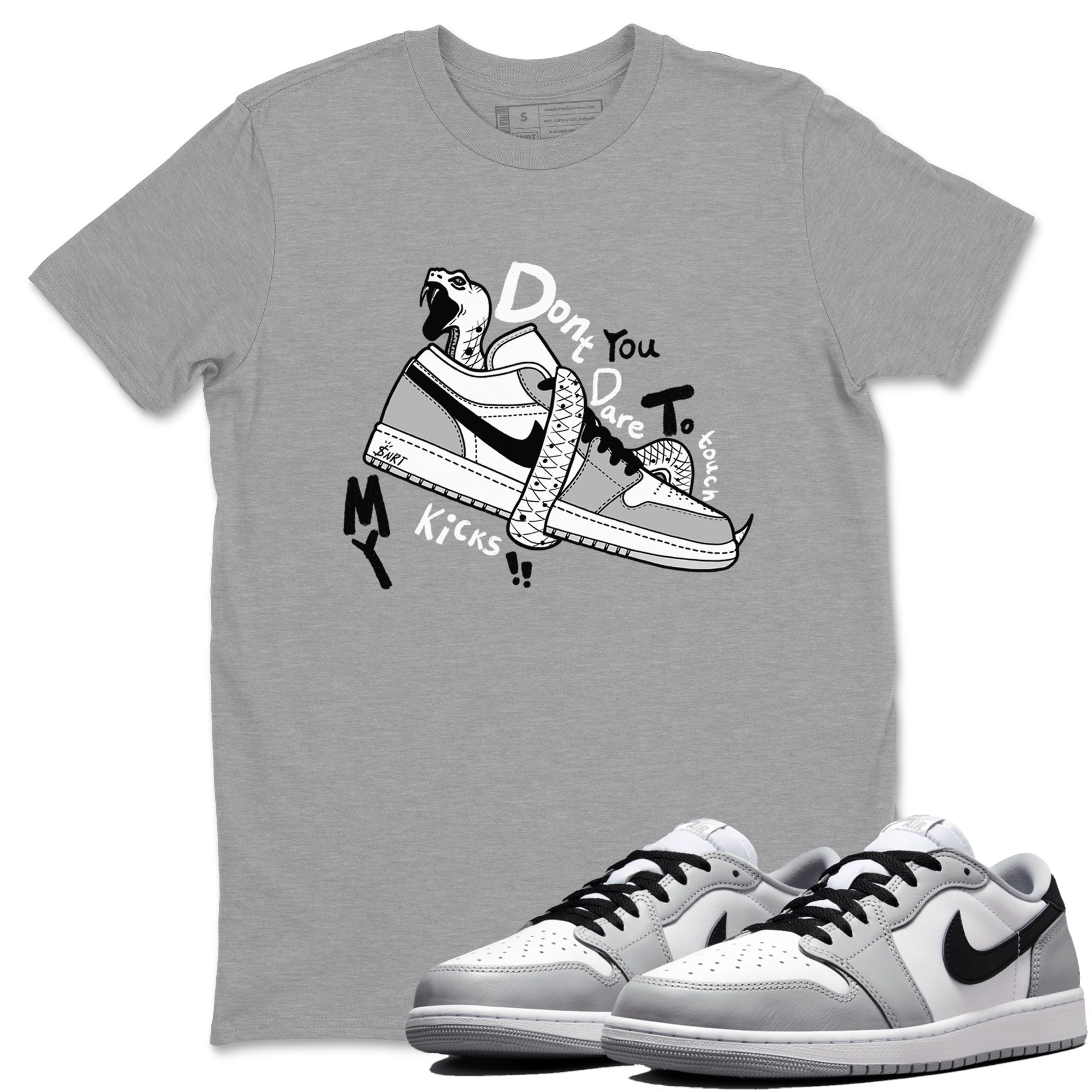 1s Wolf Grey shirts to match jordans Don't Touch My Kicks sneaker match tees Air Jordan 1 Wolf Grey SNRT Sneaker Tees streetwear brand Heather Grey 1 unisex cotton tee