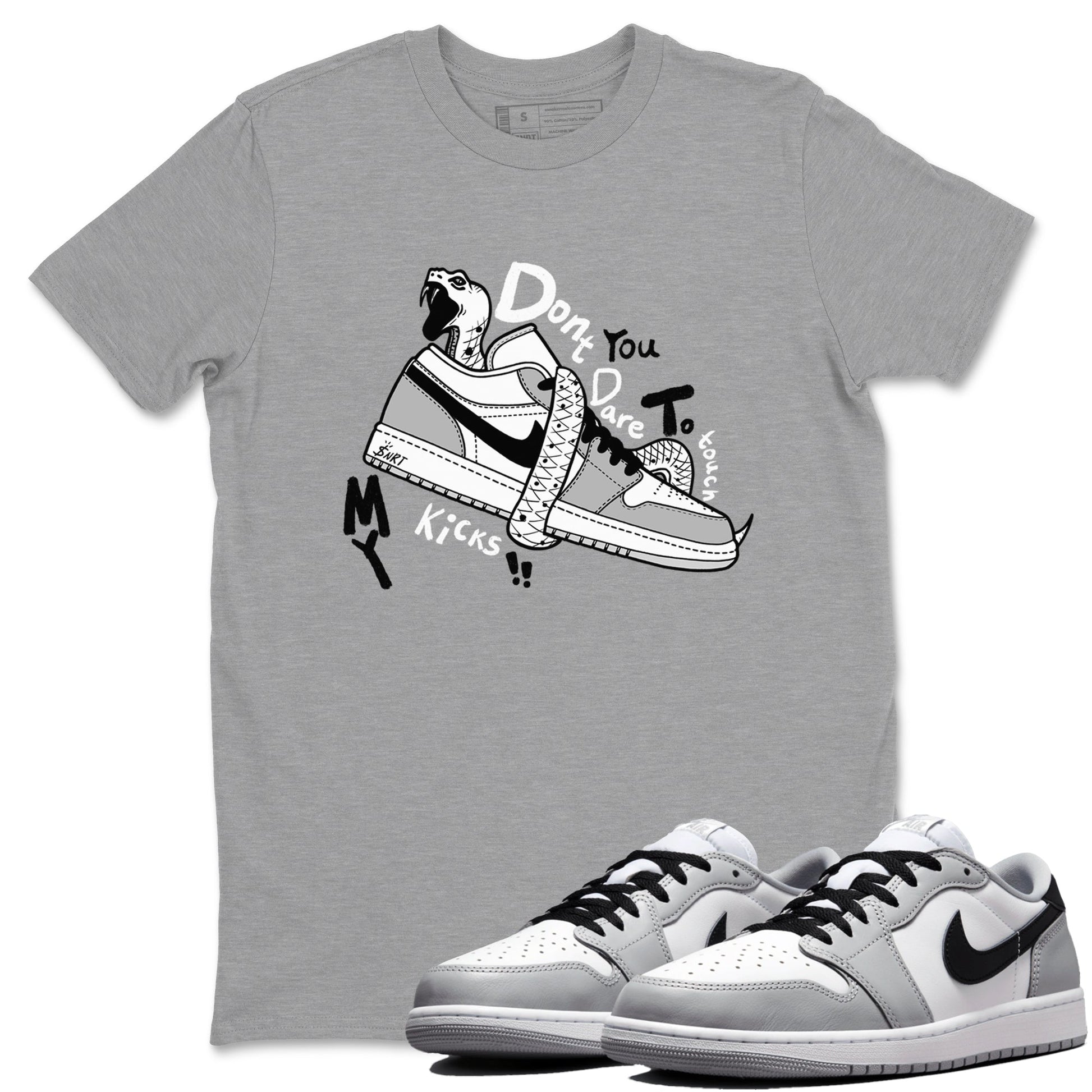 1s Wolf Grey shirts to match jordans Don't Touch My Kicks sneaker match tees Air Jordan 1 Wolf Grey SNRT Sneaker Tees streetwear brand Heather Grey 1 unisex cotton tee
