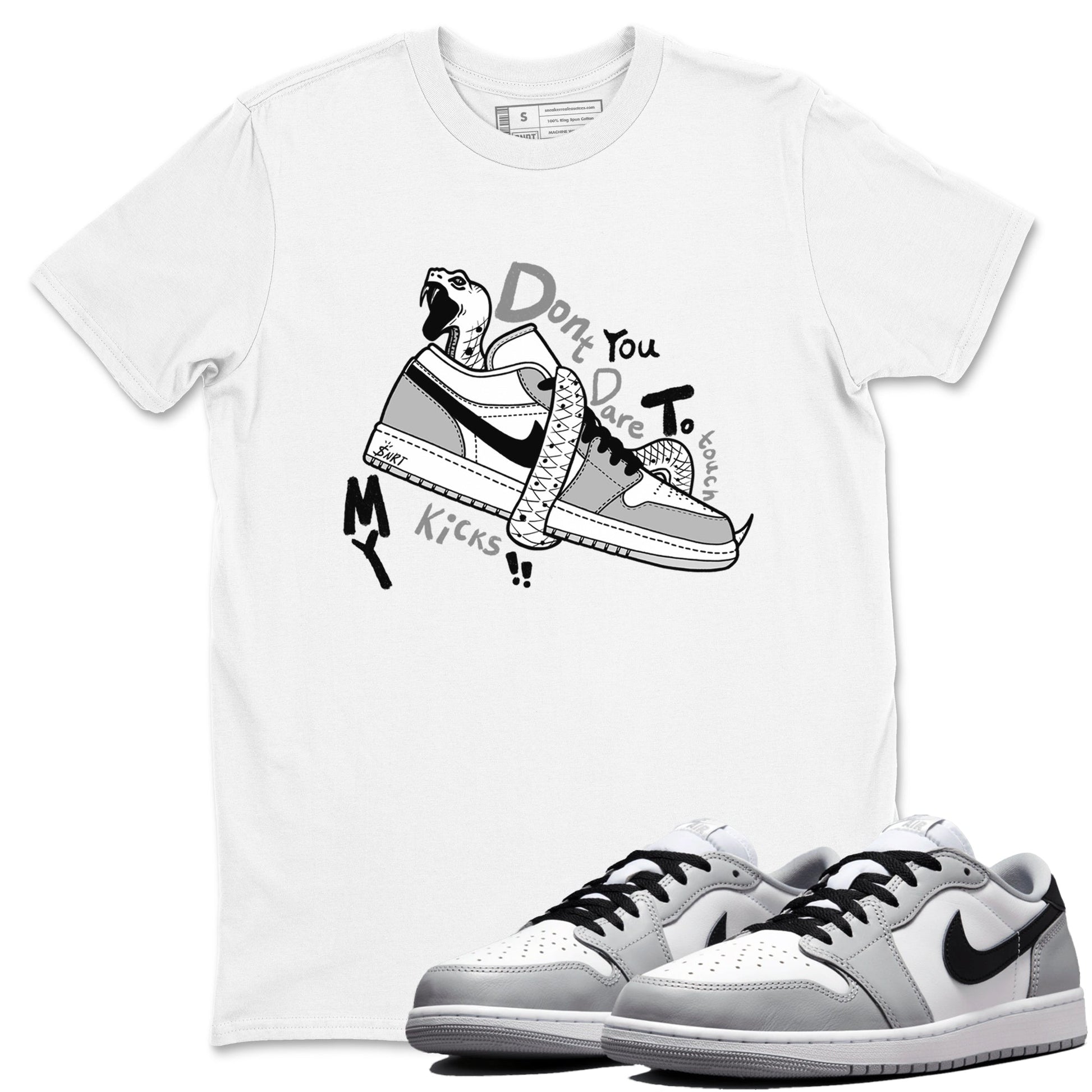 1s Wolf Grey shirts to match jordans Don't Touch My Kicks sneaker match tees Air Jordan 1 Wolf Grey SNRT Sneaker Tees streetwear brand White 1 unisex cotton tee