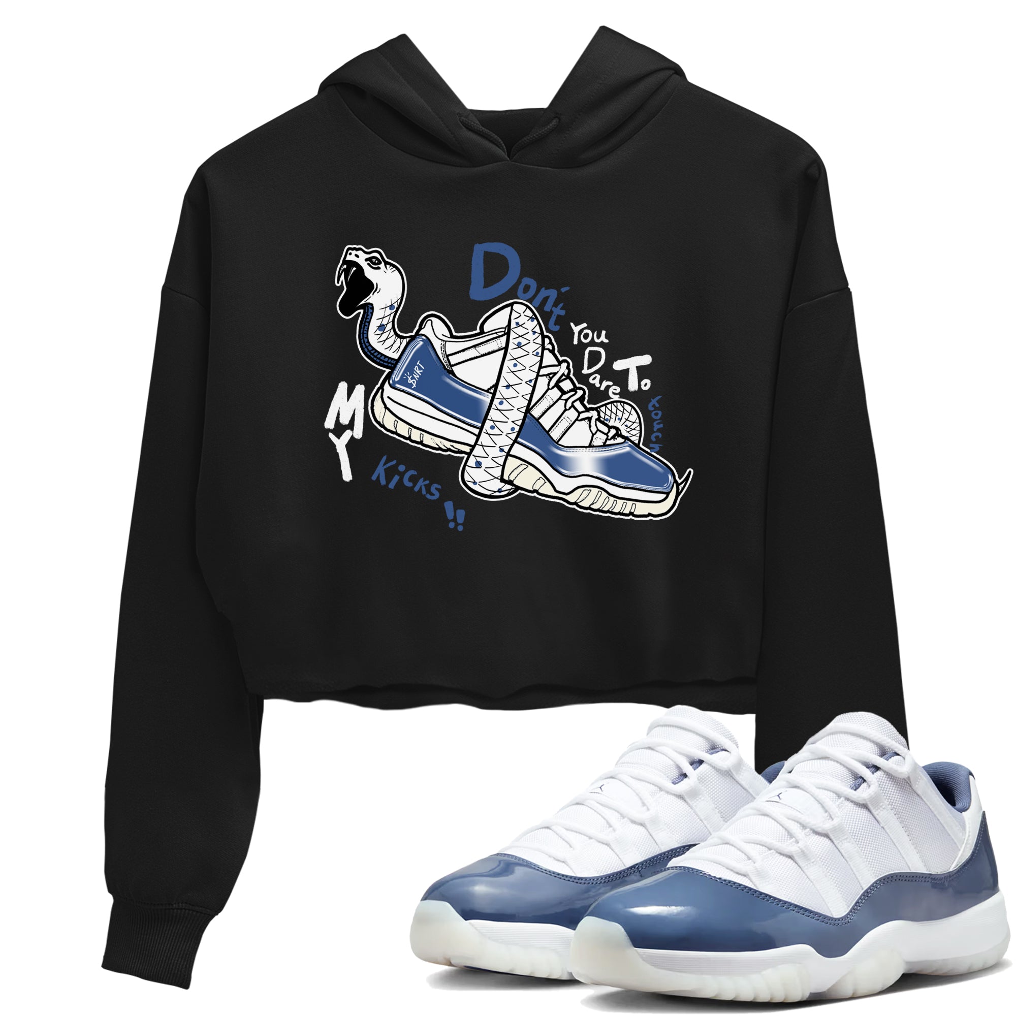 11s Diffused Blue shirts to match jordans Don't Touch My Kicks sneaker match tees Air Jordan 11 Diffused Blue SNRT Sneaker Tees streetwear brand Black 1 crop tee