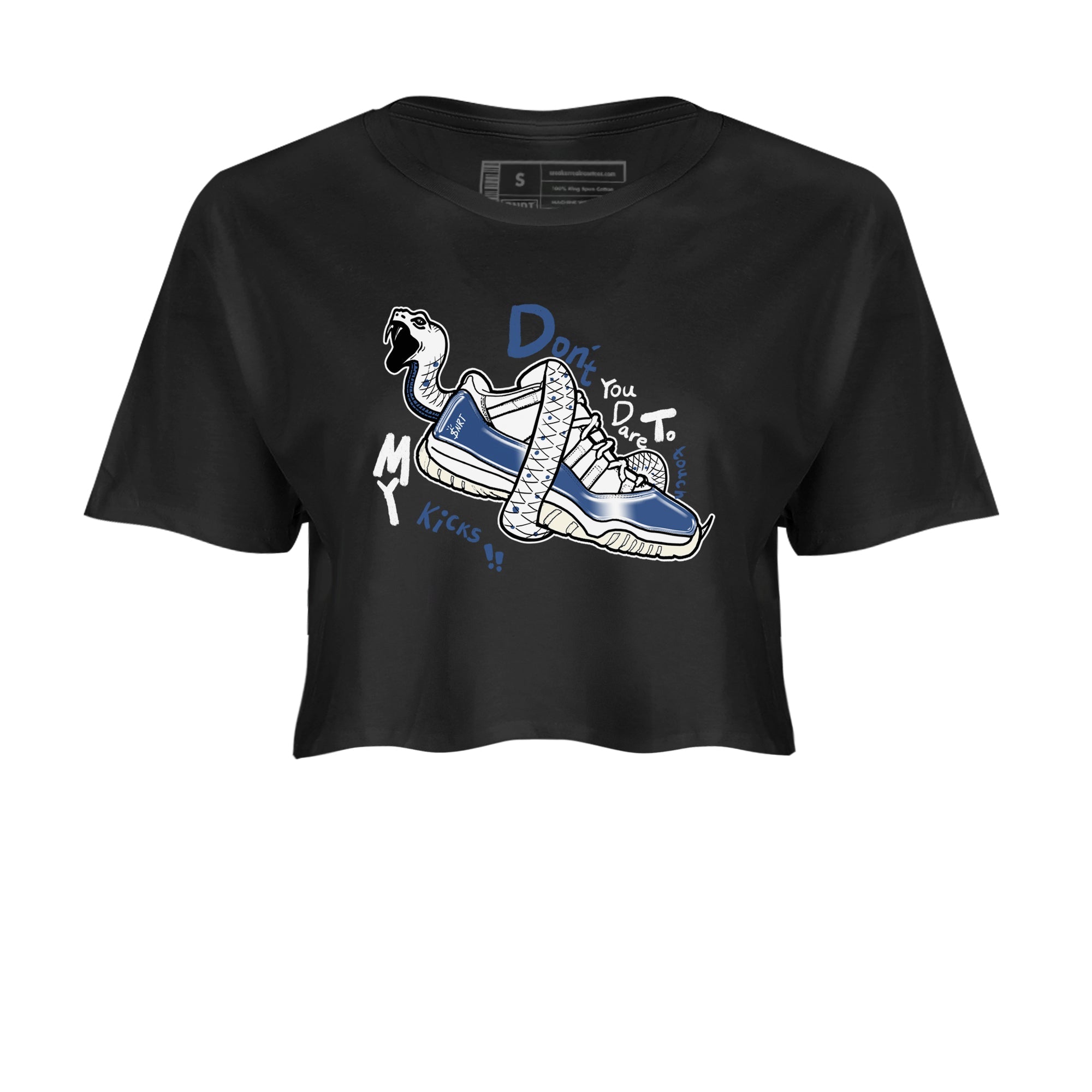 11s Diffused Blue shirts to match jordans Don't Touch My Kicks sneaker match tees Air Jordan 11 Diffused Blue SNRT Sneaker Tees streetwear brand Black 2 crop tee