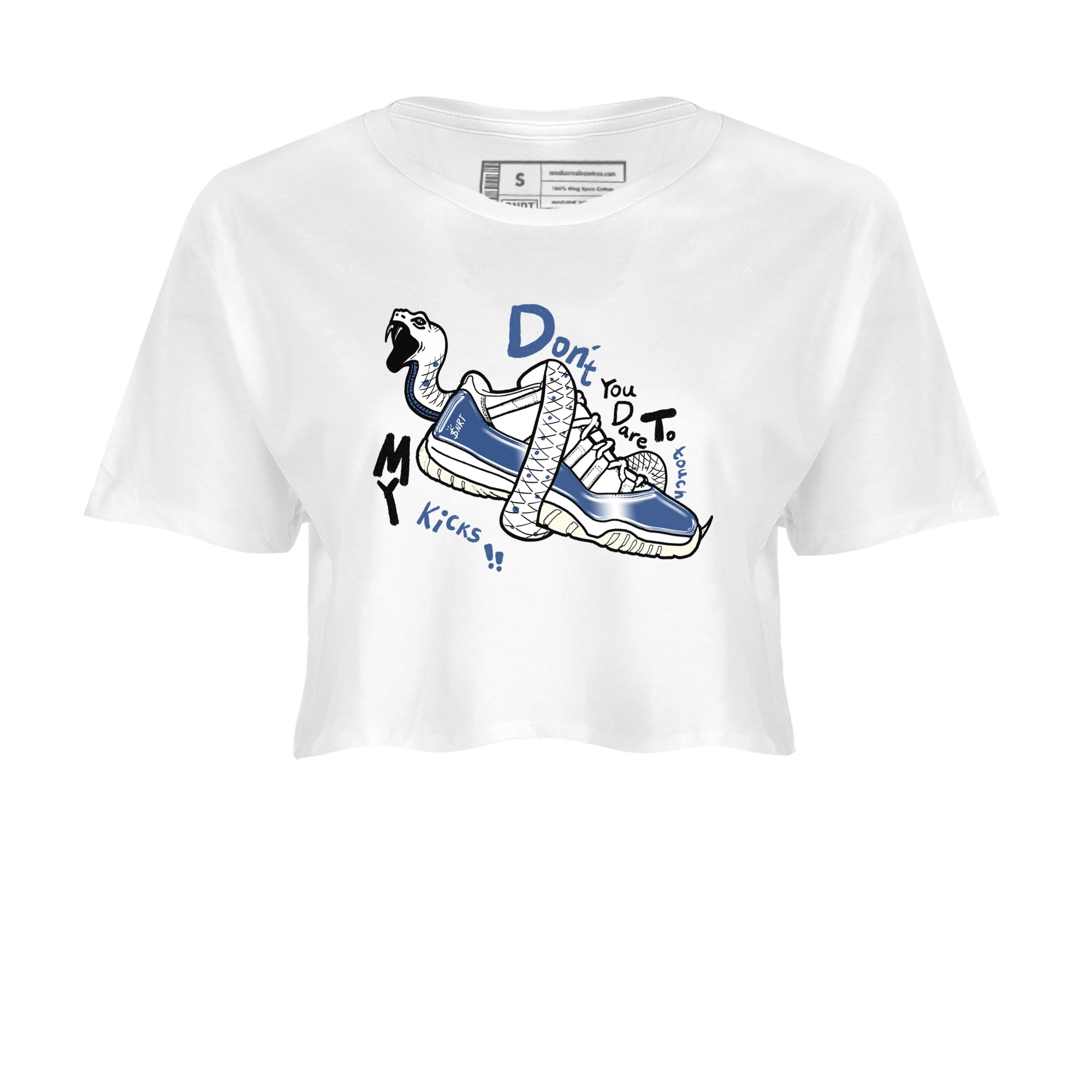 11s Diffused Blue shirts to match jordans Don't Touch My Kicks sneaker match tees Air Jordan 11 Diffused Blue SNRT Sneaker Tees streetwear brand White 2 crop tee