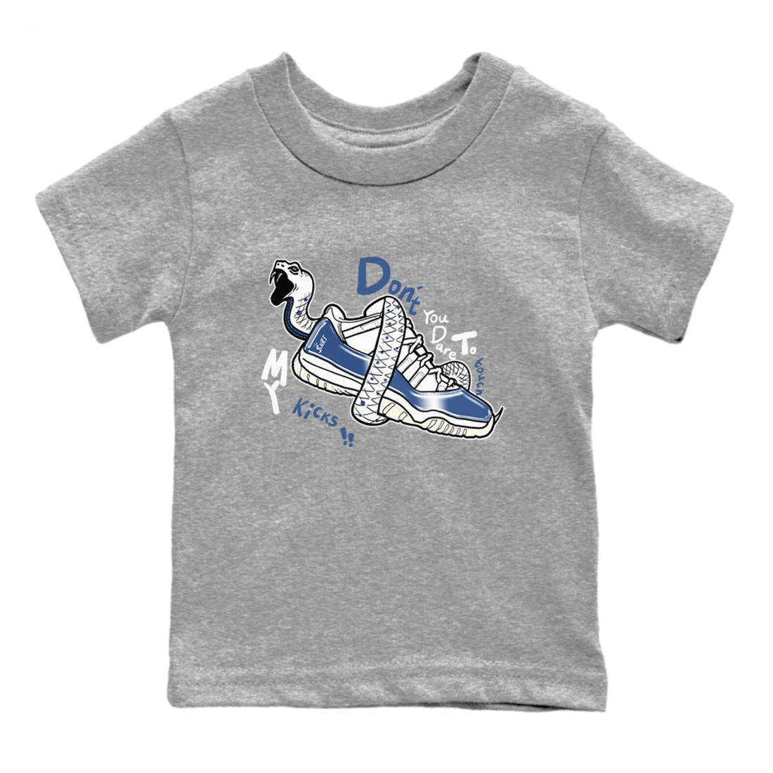 11s Diffused Blue shirts to match jordans Don't Touch My Kicks sneaker match tees Air Jordan 11 Diffused Blue SNRT Sneaker Tees streetwear brand Baby and Youth Heather Grey 2 cotton tee