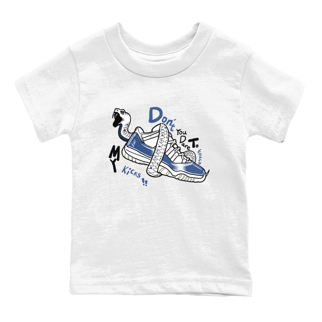 11s Diffused Blue shirts to match jordans Don't Touch My Kicks sneaker match tees Air Jordan 11 Diffused Blue SNRT Sneaker Tees streetwear brand Baby and Youth White 2 cotton tee