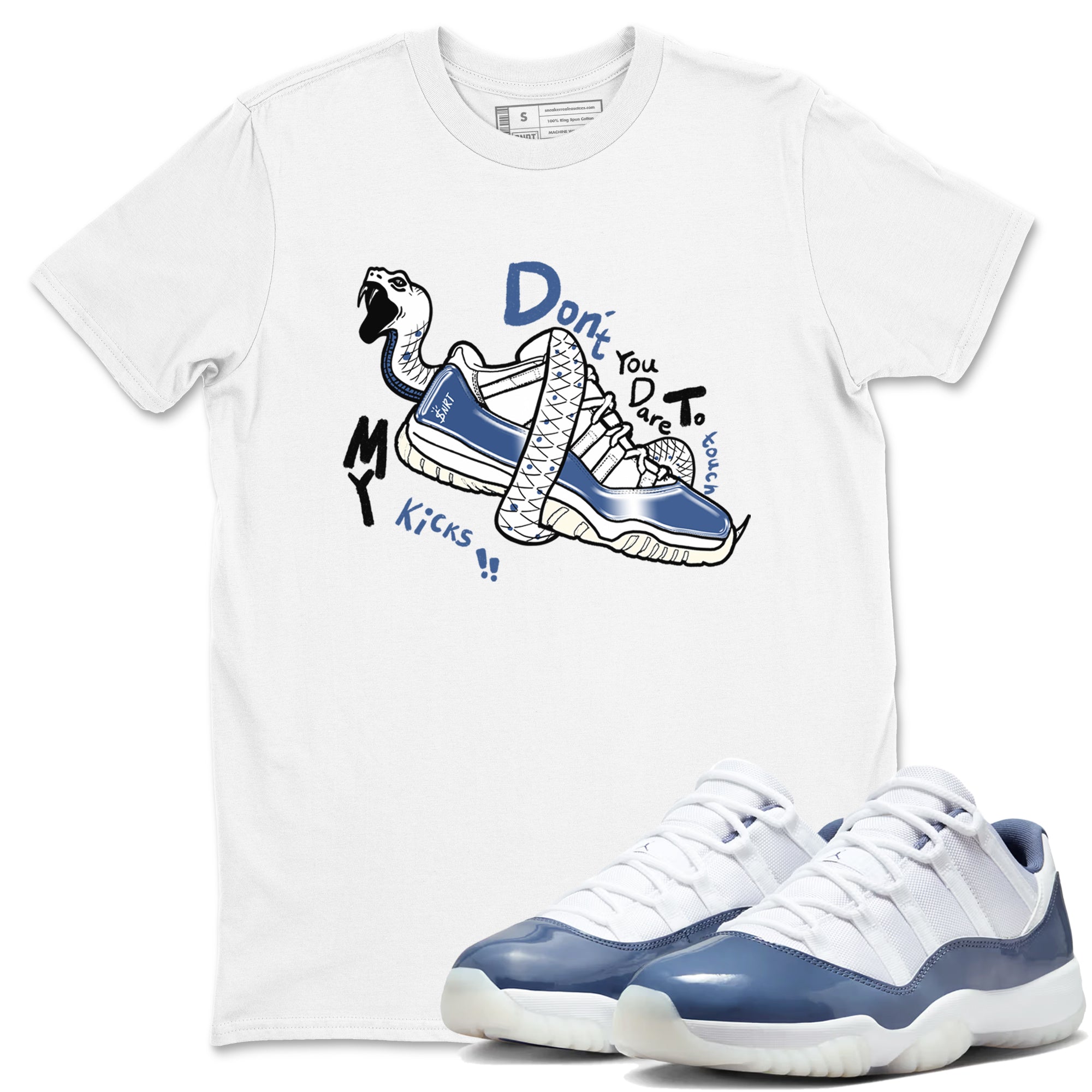 11s Diffused Blue shirts to match jordans Don't Touch My Kicks sneaker match tees Air Jordan 11 Diffused Blue SNRT Sneaker Tees streetwear brand White 1 unisex cotton tee