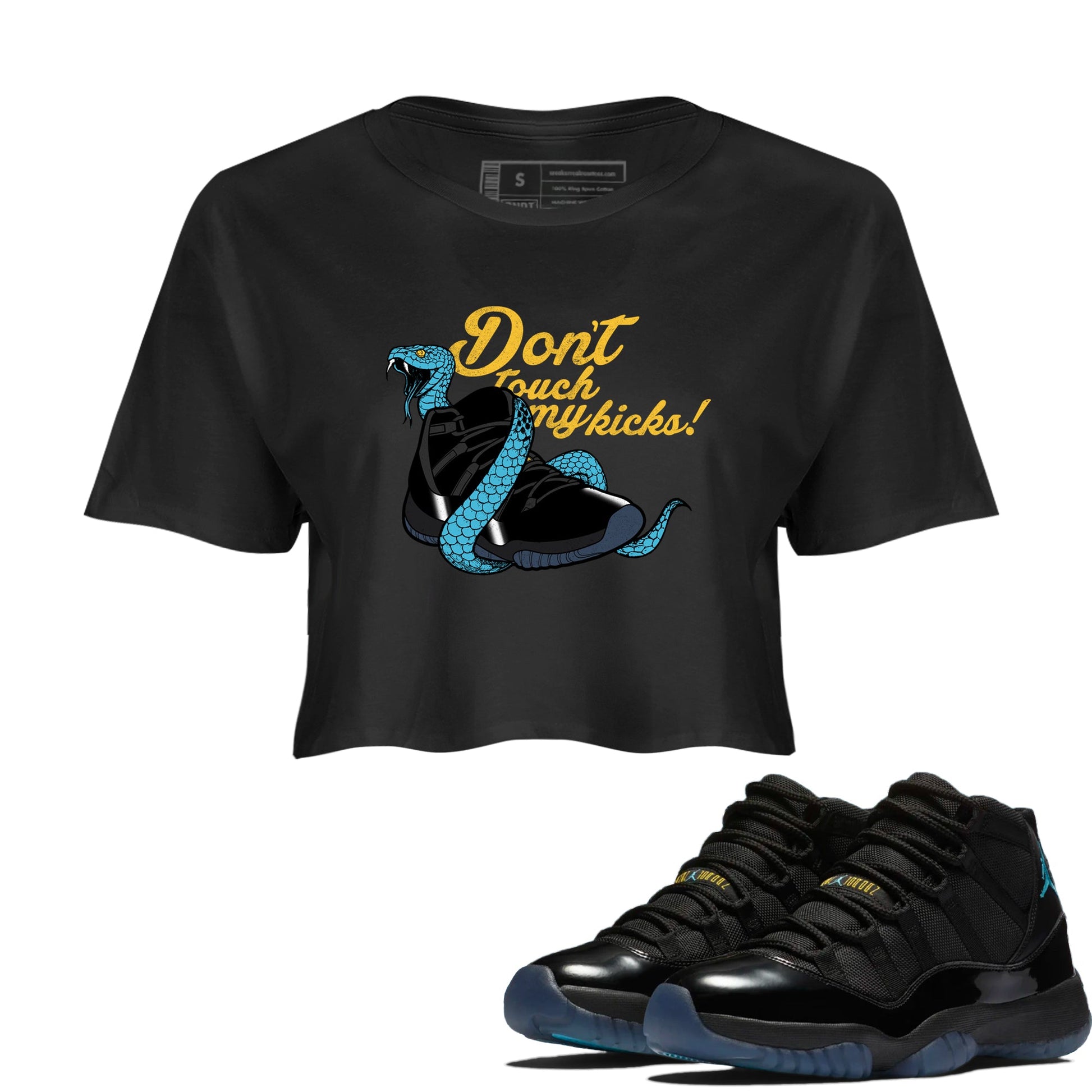Sneaker match tees – Sneaker Tees To Match Air Jordan 11 Gamma Shoes – Don't Touch My Kicks Crop T-Shirt Black 1
