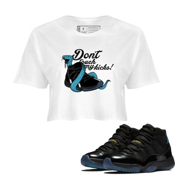 Sneaker match tees – Sneaker Tees To Match Air Jordan 11 Gamma Shoes – Don't Touch My Kicks Crop T-Shirt White 1