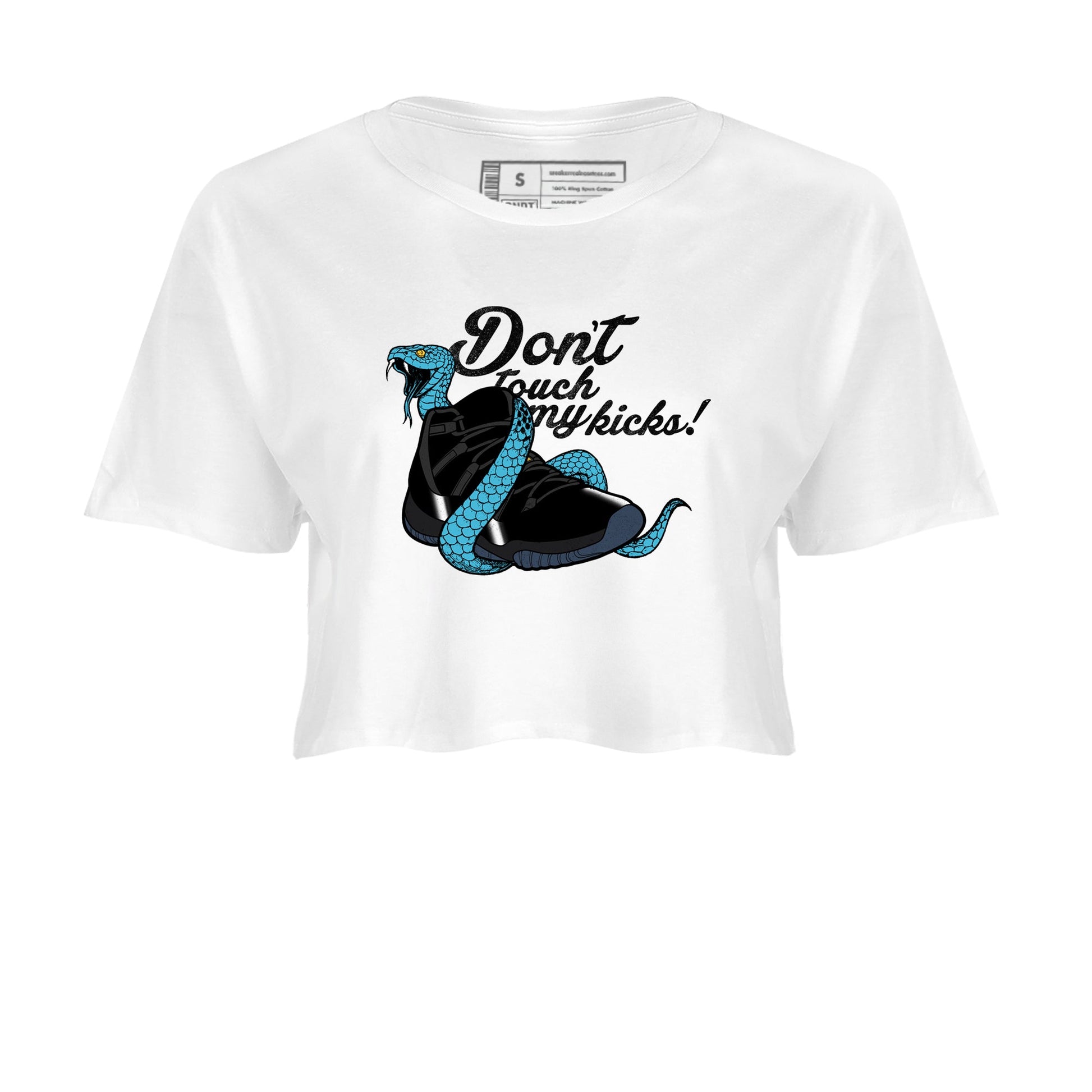 Sneaker match tees – Sneaker Tees To Match Air Jordan 11 Gamma Shoes – Don't Touch My Kicks Crop T-Shirt White 2