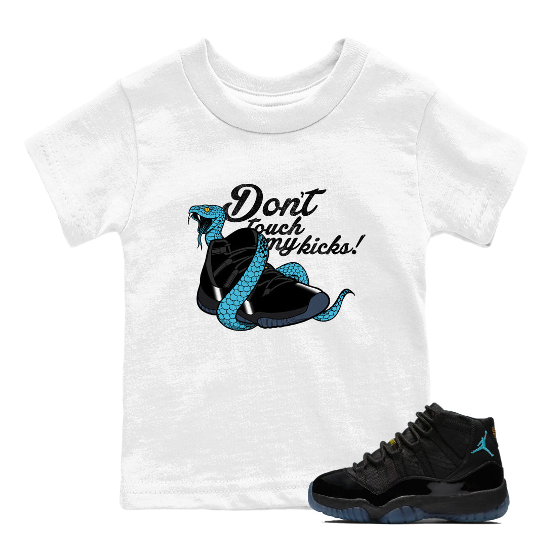 Sneaker match tees – Sneaker Tees To Match Air Jordan 11 Gamma Shoes – Don't Touch My Kicks Kids T-Shirt White 1