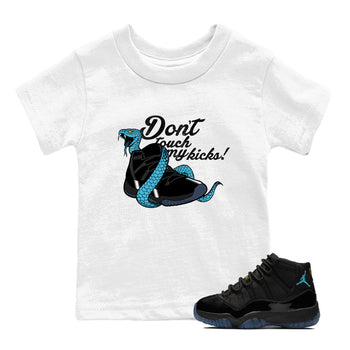 Sneaker match tees – Sneaker Tees To Match Air Jordan 11 Gamma Shoes – Don't Touch My Kicks Kids T-Shirt White 1