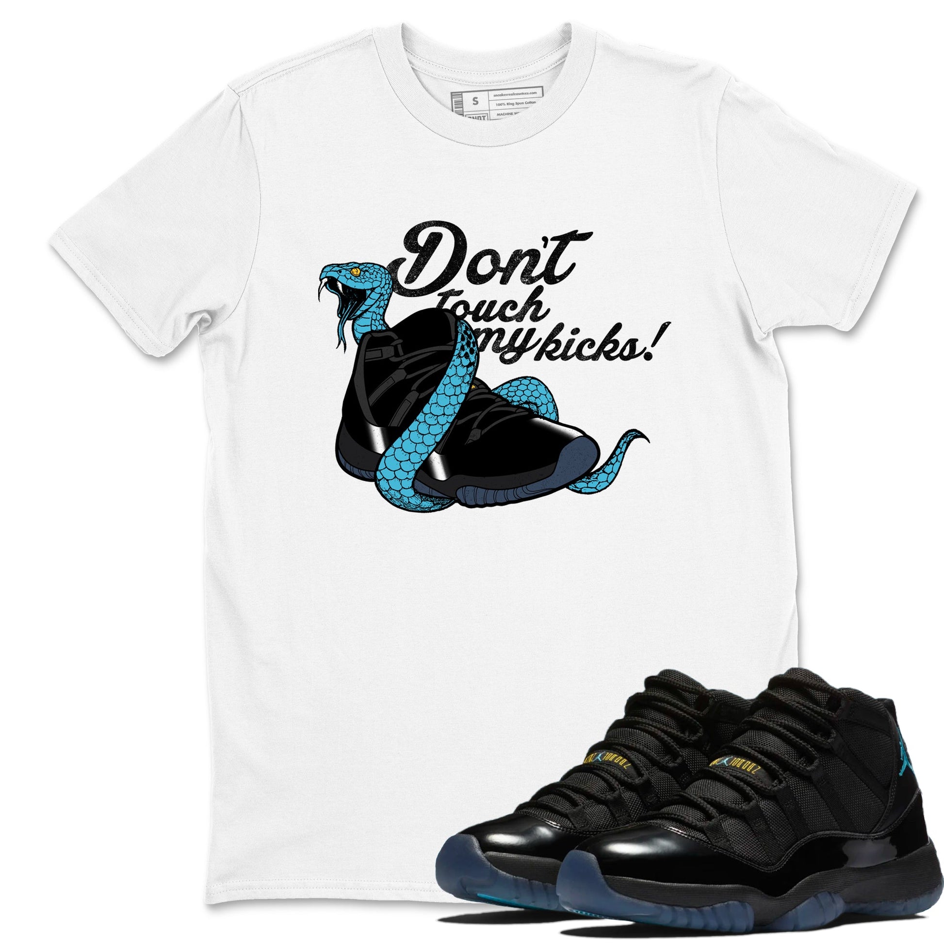 Sneaker match tees – Sneaker Tees To Match Air Jordan 11 Gamma Shoes – Don't Touch My Kicks Tee White 1