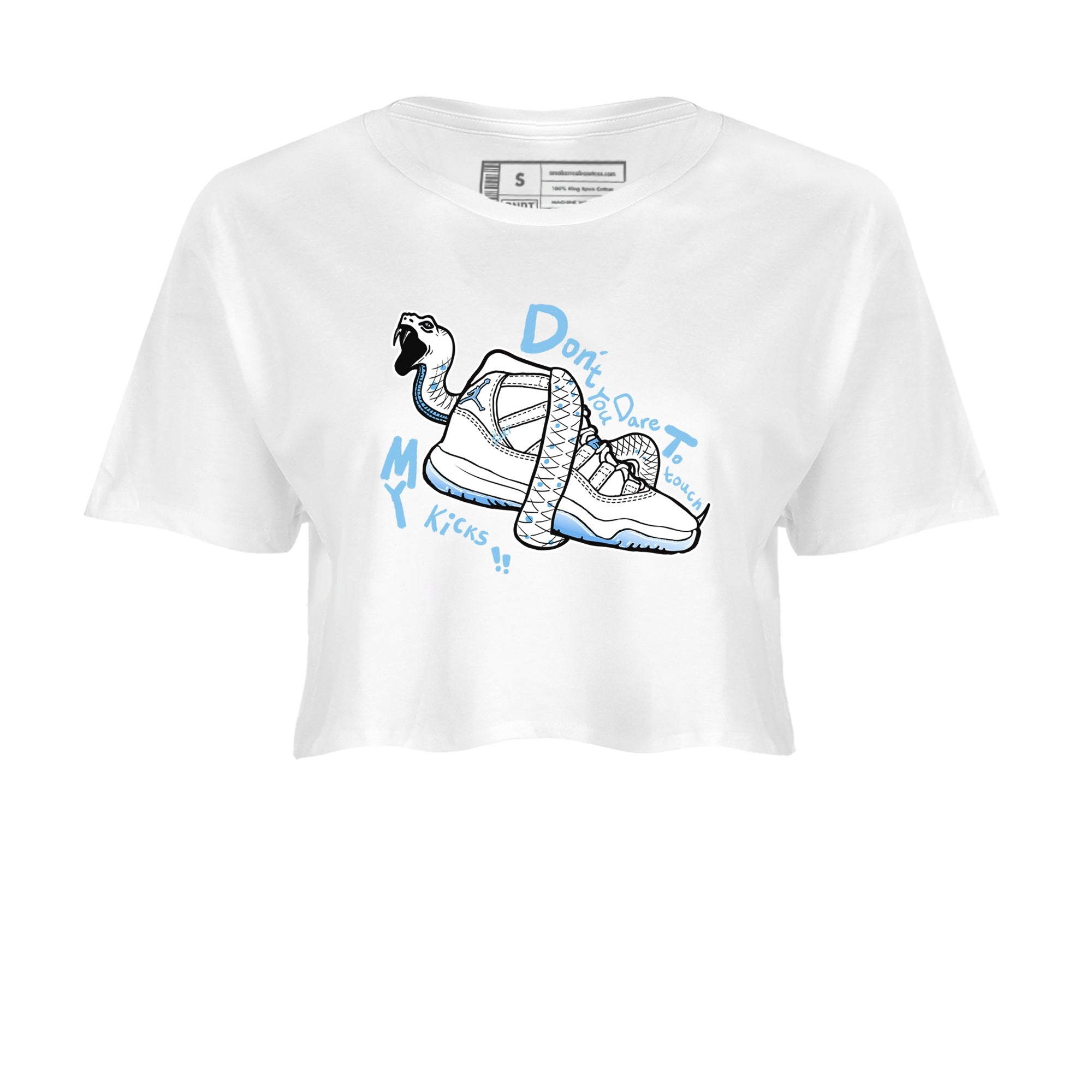 11s Legend Blue shirts to match jordans Don't Touch My Kicks best t shirts to wear with jordans AJ11 Retro Legend Blue match shoes to clothes SNRT Sneaker Tees unisex cotton White 2 crop tee