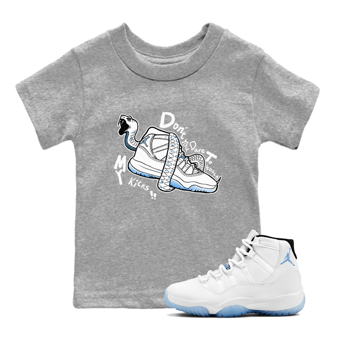11s Legend Blue shirts to match jordans Don't Touch My Kicks best t shirts to wear with jordans AJ11 Retro Legend Blue match shoes to clothes SNRT Sneaker Tees Youth Baby Heather Grey 1 tee