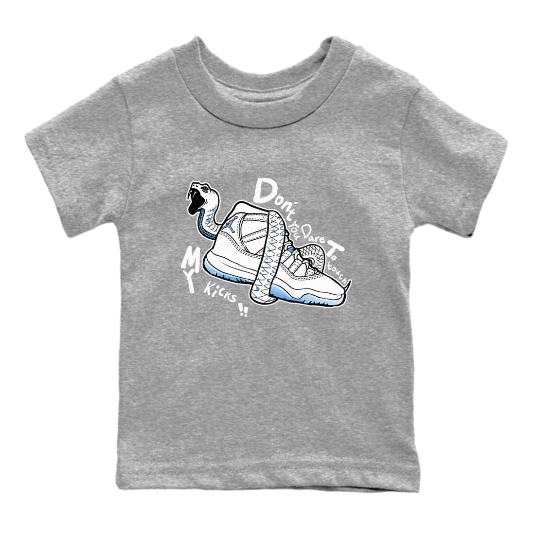 11s Legend Blue shirts to match jordans Don't Touch My Kicks best t shirts to wear with jordans AJ11 Retro Legend Blue match shoes to clothes SNRT Sneaker Tees Youth Baby Heather Grey 2 tee