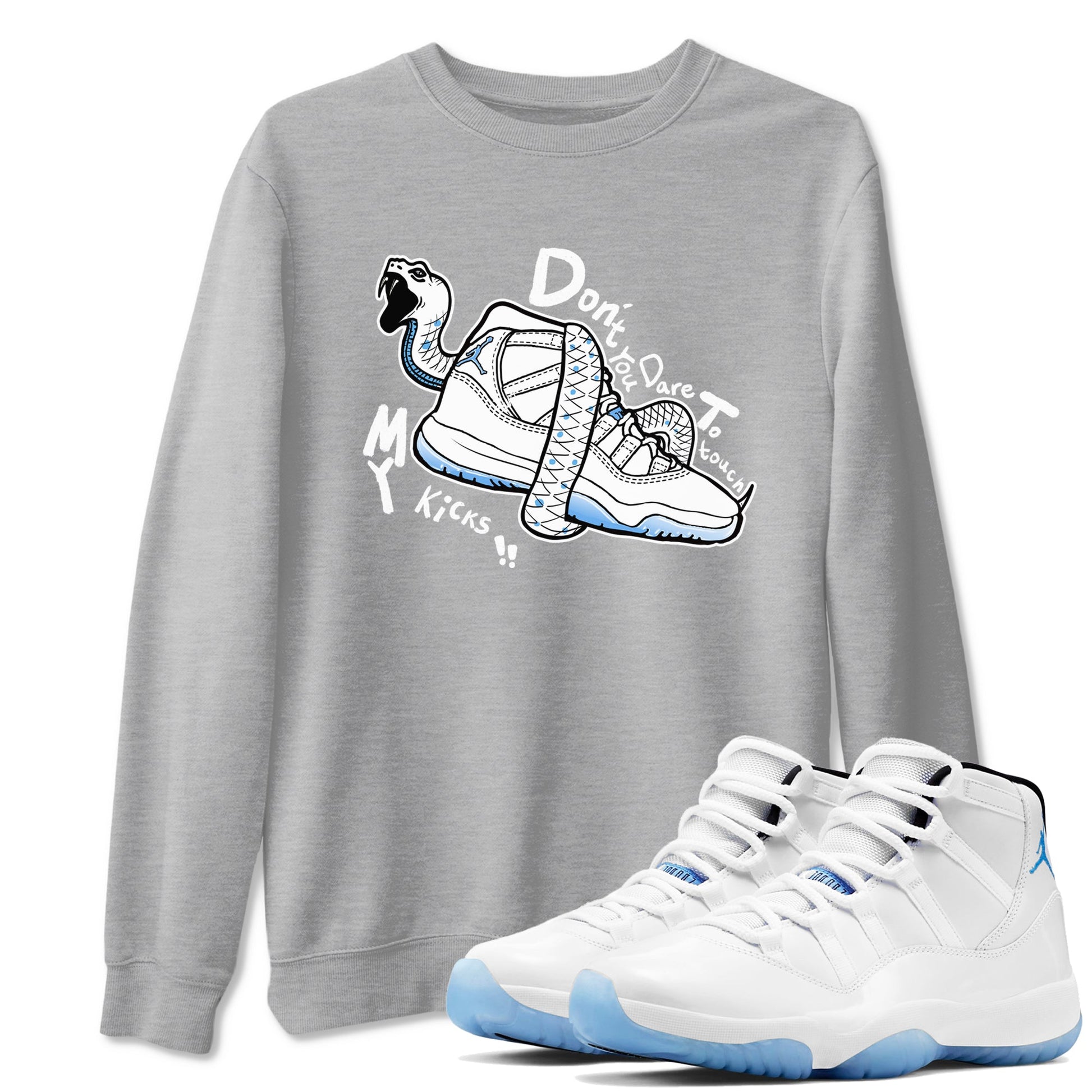 11s Legend Blue shirts to match jordans Don't Touch My Kicks best t shirts to wear with jordans AJ11 Retro Legend Blue match shoes to clothes SNRT Sneaker Tees unisex cotton Heather Grey 1 shirts