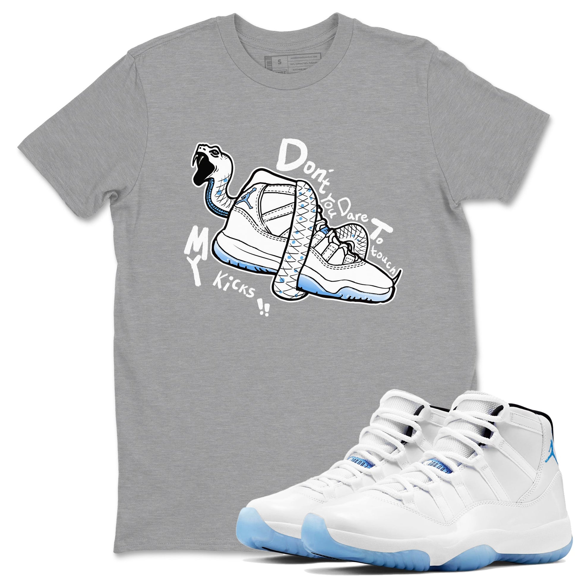 11s Legend Blue shirts to match jordans Don't Touch My Kicks best t shirts to wear with jordans AJ11 Retro Legend Blue match shoes to clothes SNRT Sneaker Tees unisex cotton Heather Grey 1 shirts