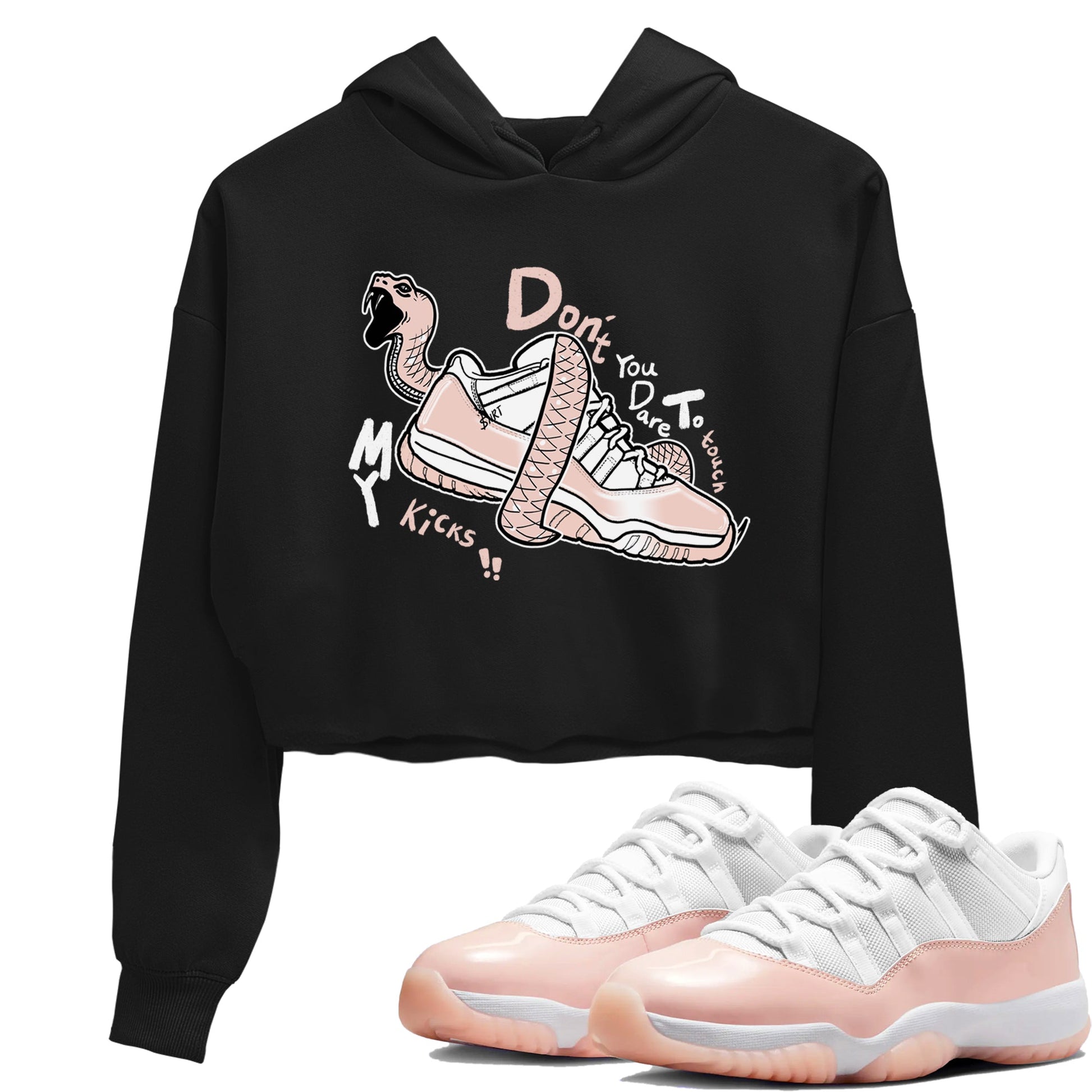 11s Legend Pink shirt to match jordans Don't Touch My Kicks sneaker tees Air Jordan 11 Legend Pink SNRT Sneaker Release Tees Black 1 crop length shirt