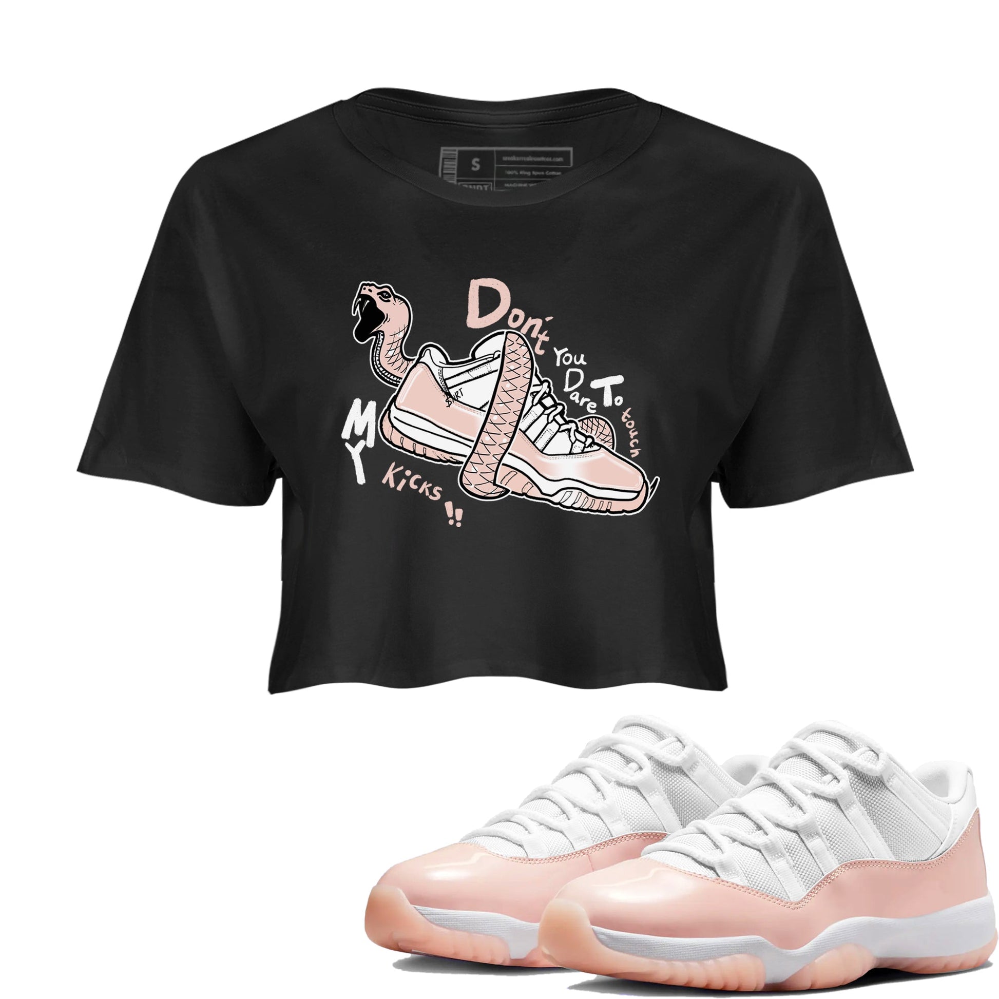 11s Legend Pink shirt to match jordans Don't Touch My Kicks sneaker tees Air Jordan 11 Legend Pink SNRT Sneaker Release Tees Black 1 crop length shirt