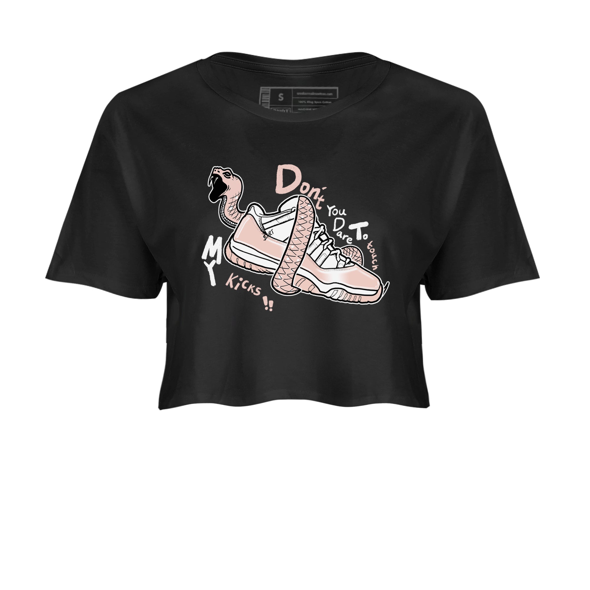 11s Legend Pink shirt to match jordans Don't Touch My Kicks sneaker tees Air Jordan 11 Legend Pink SNRT Sneaker Release Tees Black 2 crop length shirt