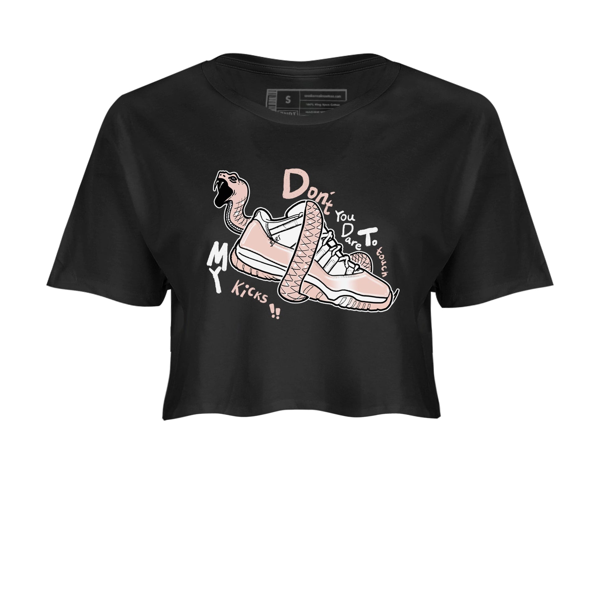 11s Legend Pink shirt to match jordans Don't Touch My Kicks sneaker tees Air Jordan 11 Legend Pink SNRT Sneaker Release Tees Black 2 crop length shirt