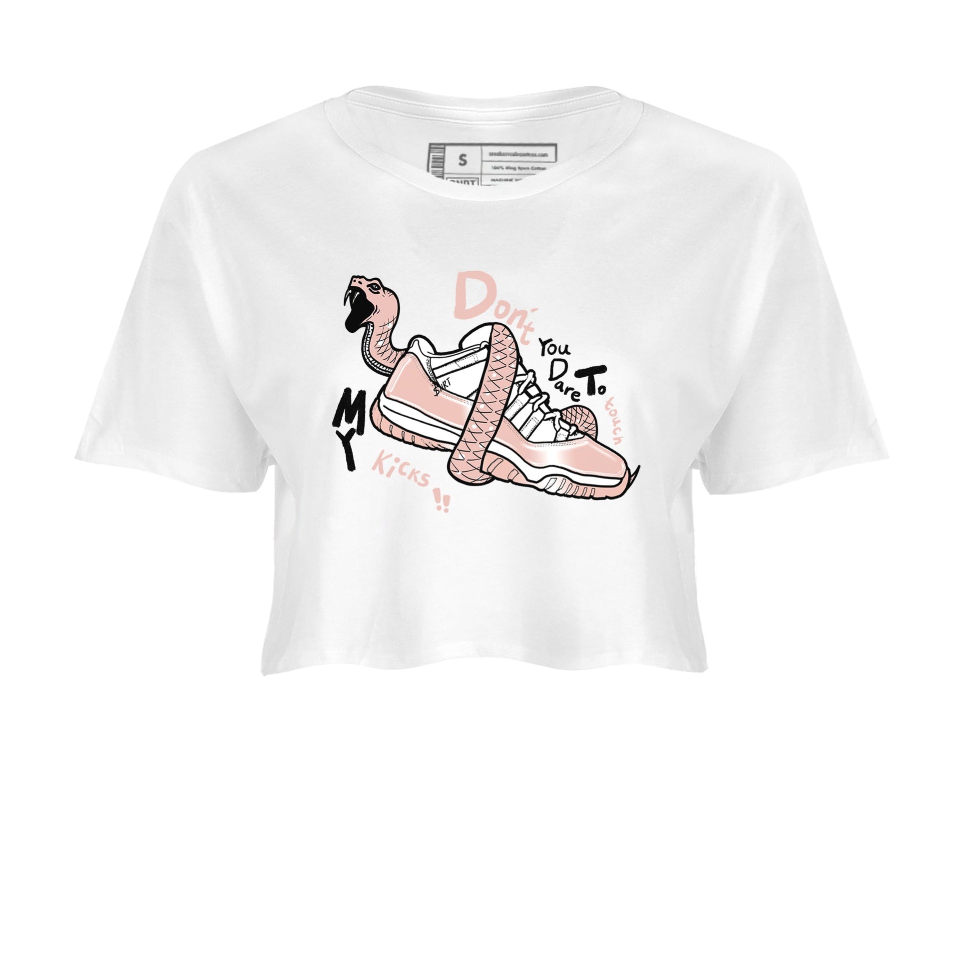 11s Legend Pink shirt to match jordans Don't Touch My Kicks sneaker tees Air Jordan 11 Legend Pink SNRT Sneaker Release Tees White 2 crop length shirt