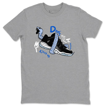 AJ11 Black and Varsity Royal shirt to match jordans Don't Touch My Kicks sneaker tees Air Jordan 11 Black/Varsity Royal SNRT Sneaker Release Tees unisex cotton Heather Grey 2 crew neck shirt