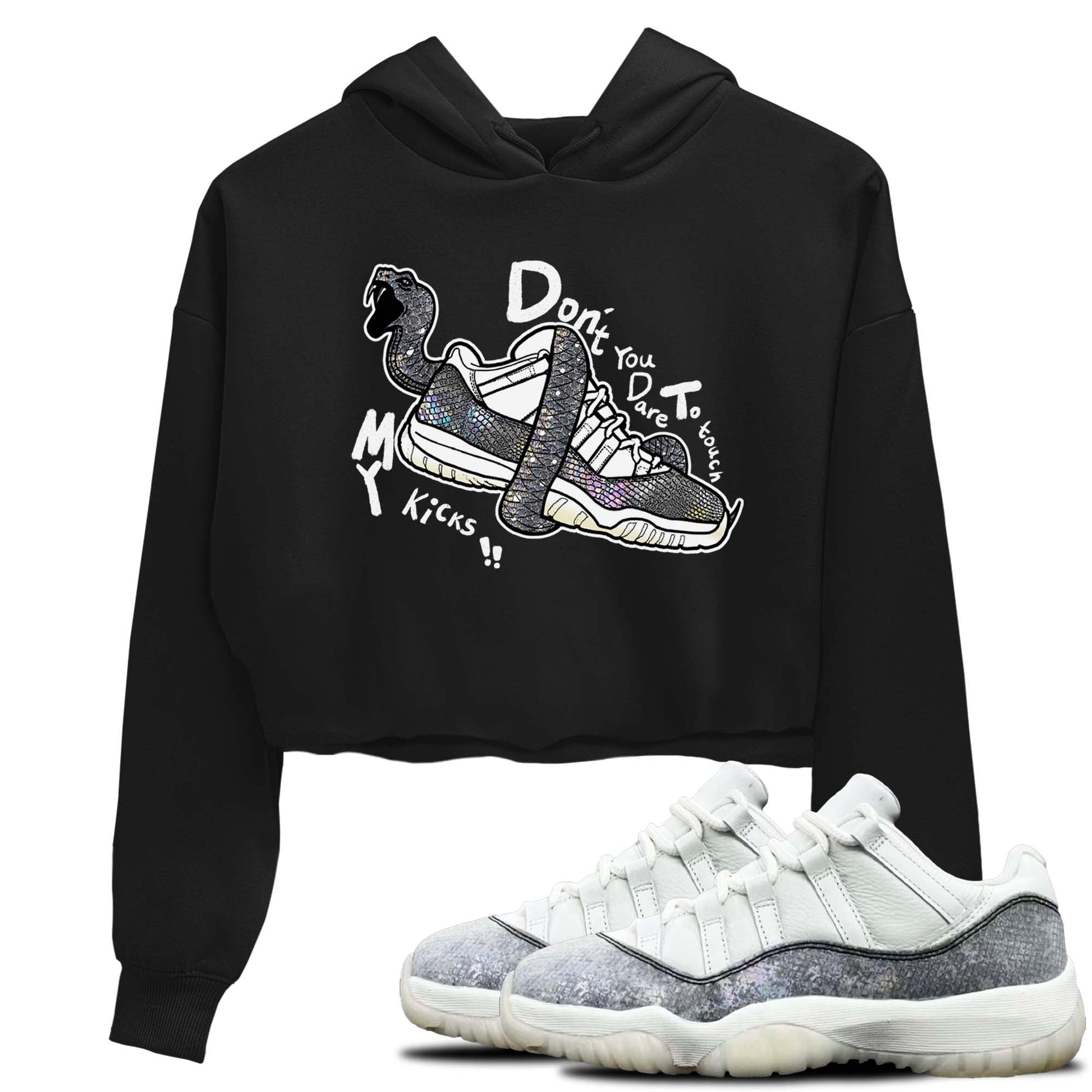 11s Year Of The Snake shirts to match jordans  Don't Touch My Kicks shirts to match jordans Air Jordan 11 Retro Low Year Of The Snake match shoes to clothes SNRT Sneaker Tees unisex cotton Black 1 crop tee
