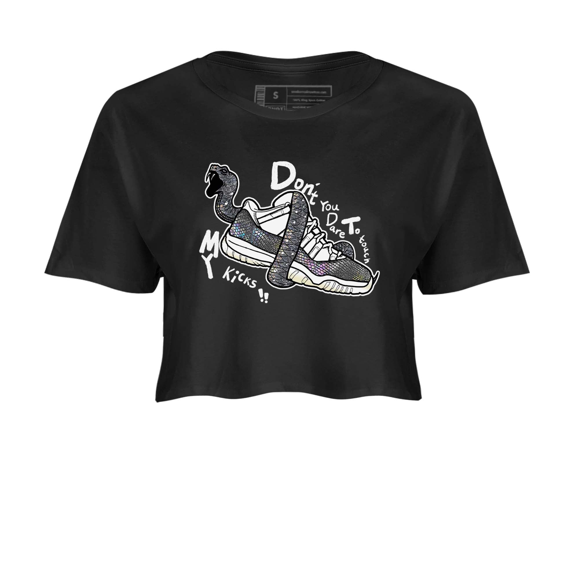 11s Year Of The Snake shirts to match jordans  Don't Touch My Kicks shirts to match jordans Air Jordan 11 Retro Low Year Of The Snake match shoes to clothes SNRT Sneaker Tees unisex cotton Black 2 crop tee