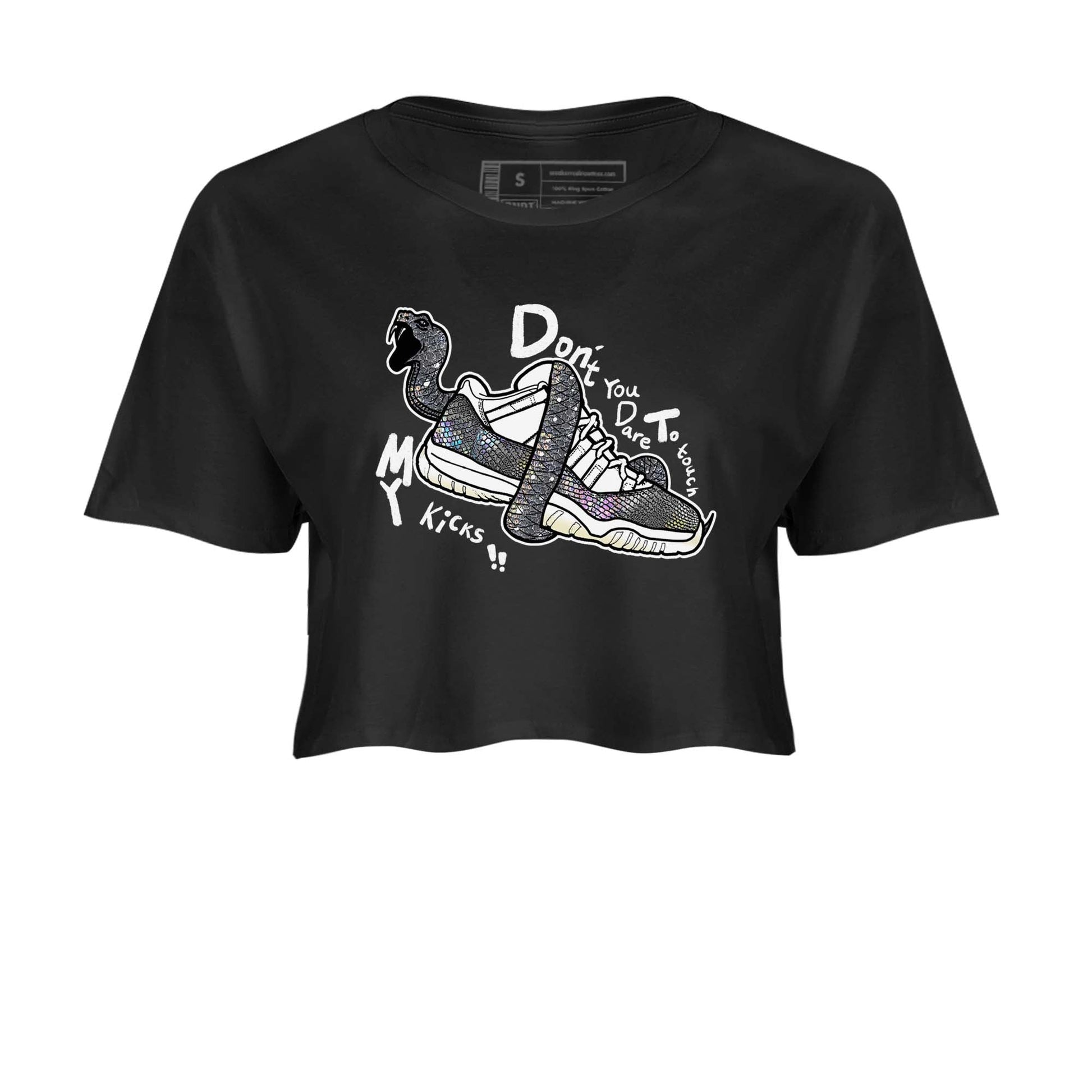 11s Year Of The Snake shirts to match jordans  Don't Touch My Kicks shirts to match jordans Air Jordan 11 Retro Low Year Of The Snake match shoes to clothes SNRT Sneaker Tees unisex cotton Black 2 crop tee