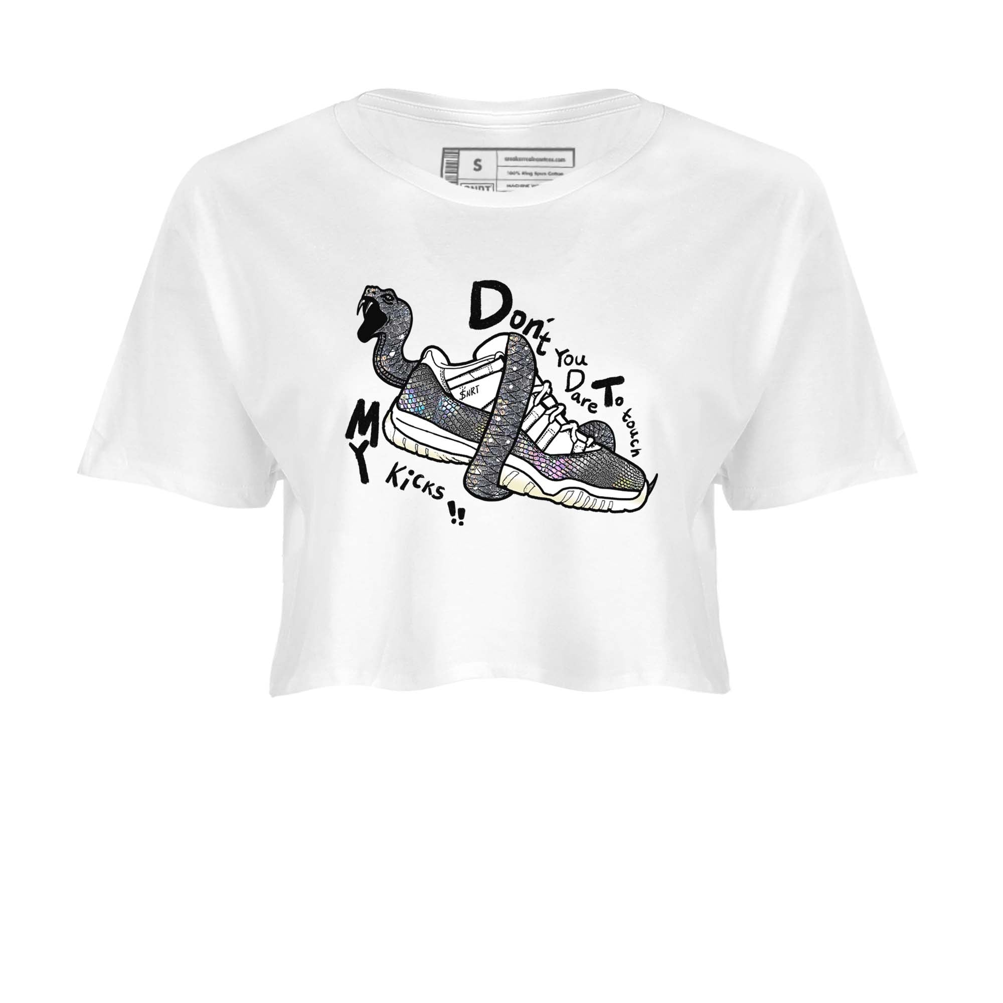 11s Year Of The Snake shirts to match jordans  Don't Touch My Kicks shirts to match jordans Air Jordan 11 Retro Low Year Of The Snake match shoes to clothes SNRT Sneaker Tees unisex cotton White 2 crop tee