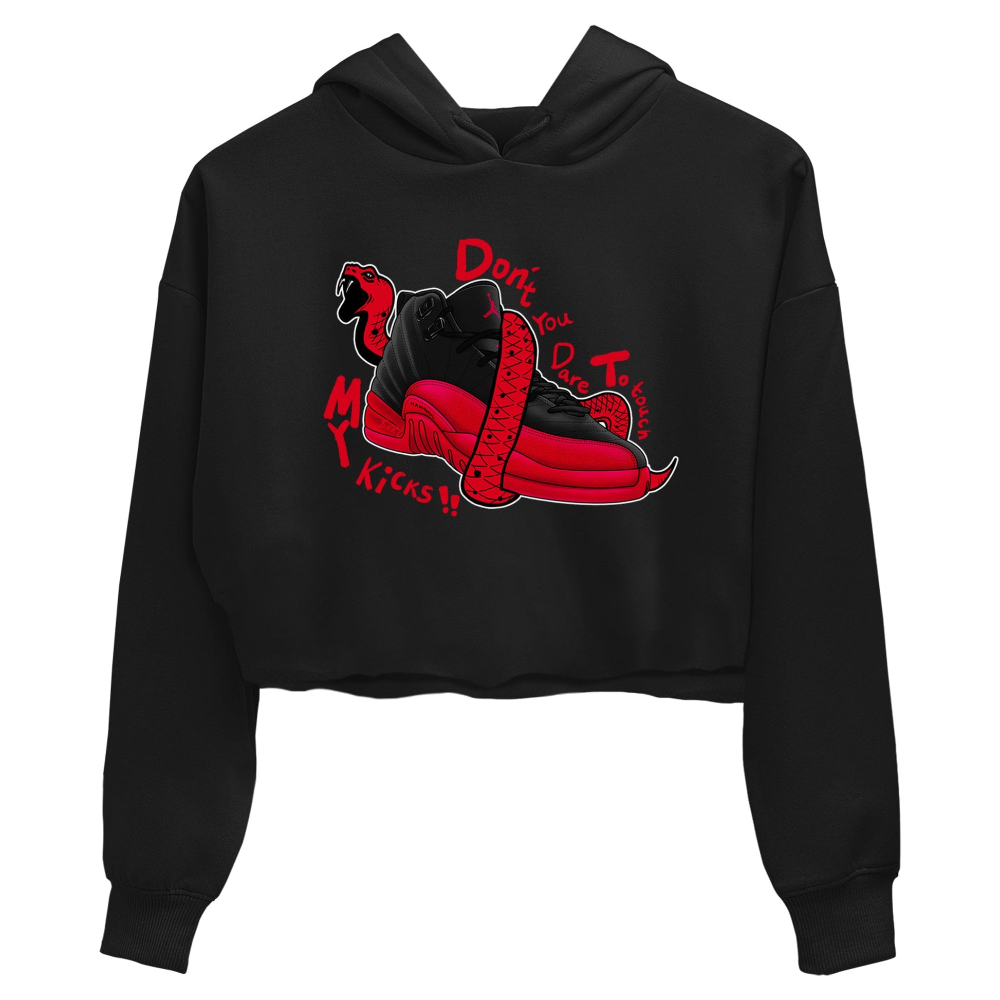 12s Flu Game shirts to match jordans Don't Touch My Kicks sneaker match tees Air Jordan 12 Retro Flu Game match shoes to clothes SNRT Sneaker Tees unisex cotton Black 2 crop tee