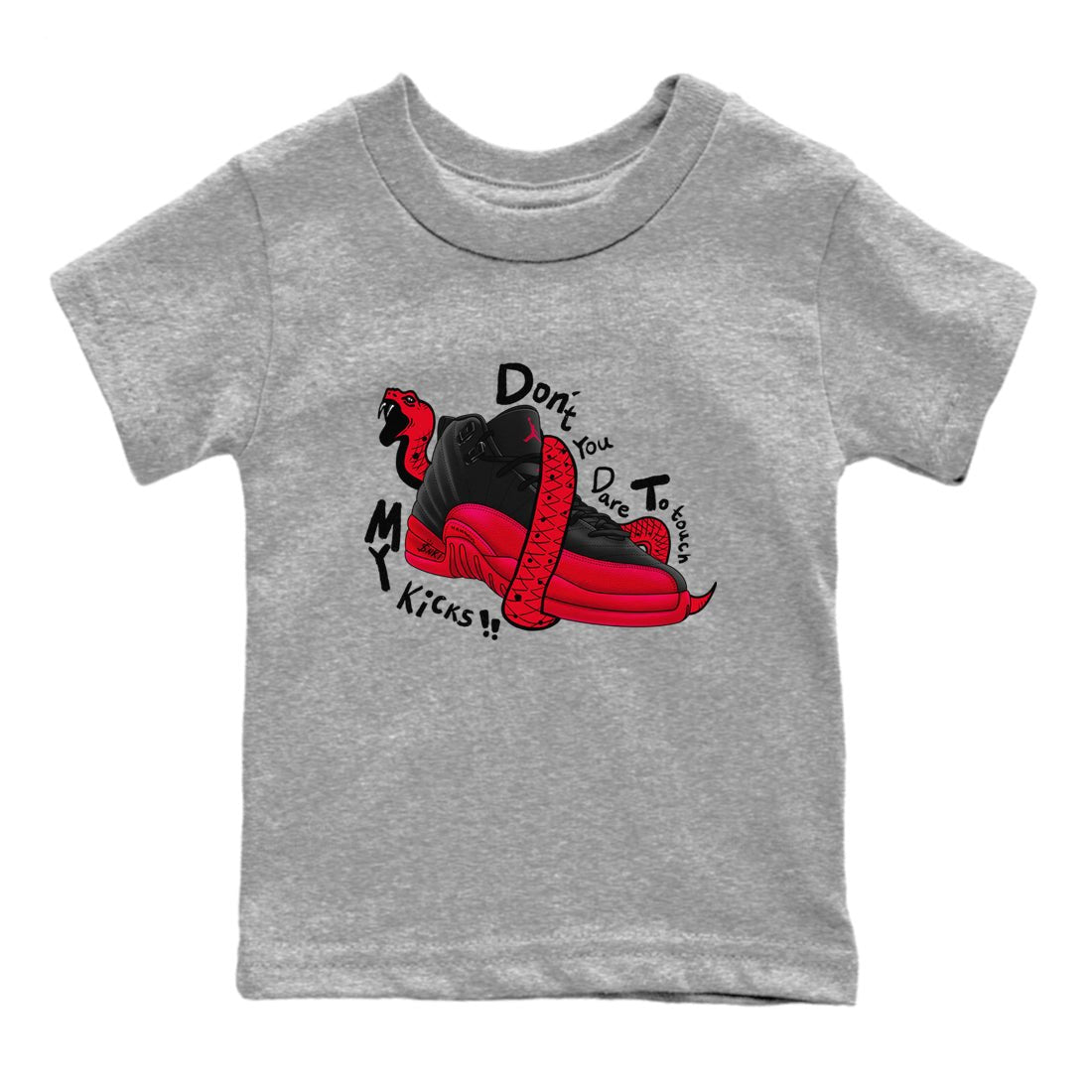 12s Flu Game shirts to match jordans Don't Touch My Kicks sneaker match tees Air Jordan 12 Retro Flu Game match shoes to clothes SNRT Sneaker Tees Youth Baby Heather Grey 2 tee